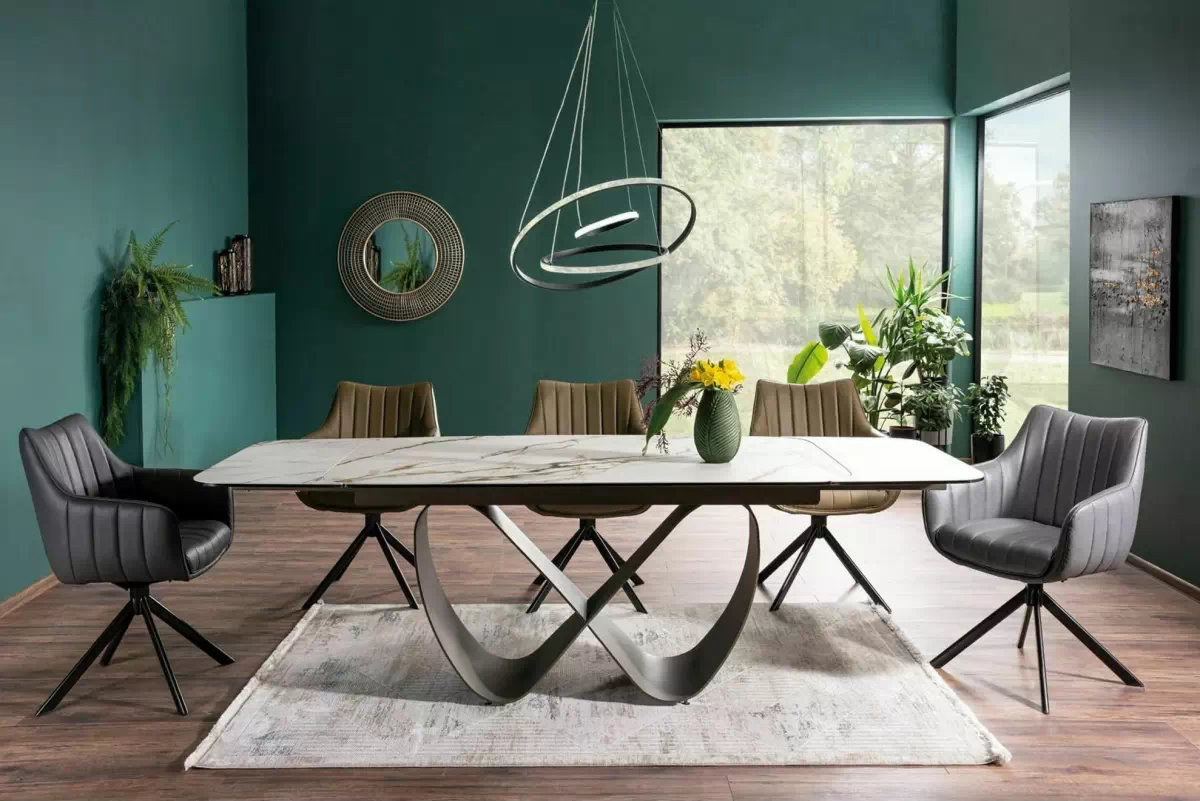 Rozkladací stôl Elunari 160-240x90 cm - mramor amber bianco / matná meď Stôl rozkladany Elunari 160-240x90 cm - mramor amber bianco / miedz mat