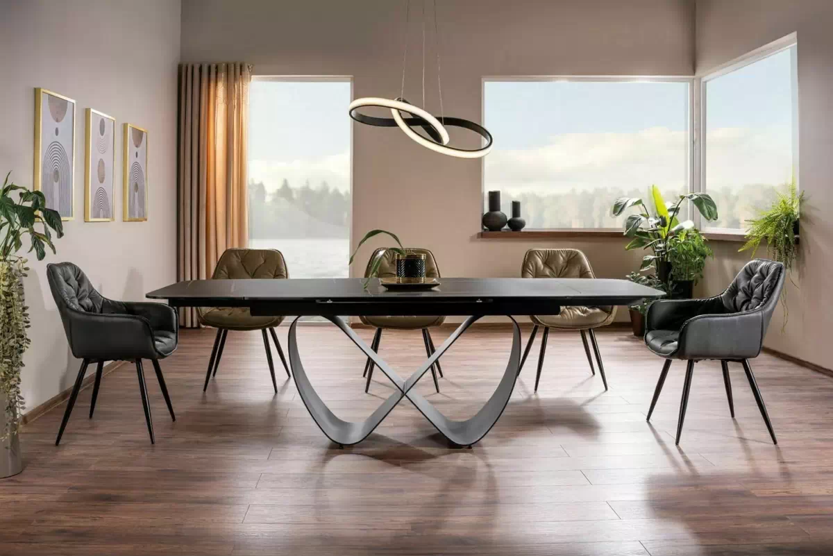 Rozkladací stôl Elunari 160-240x90 cm - mramor azario black / čierny mat Stôl rozkladany Elunari 160-240x90 cm - mramor azario black / Čierny mat