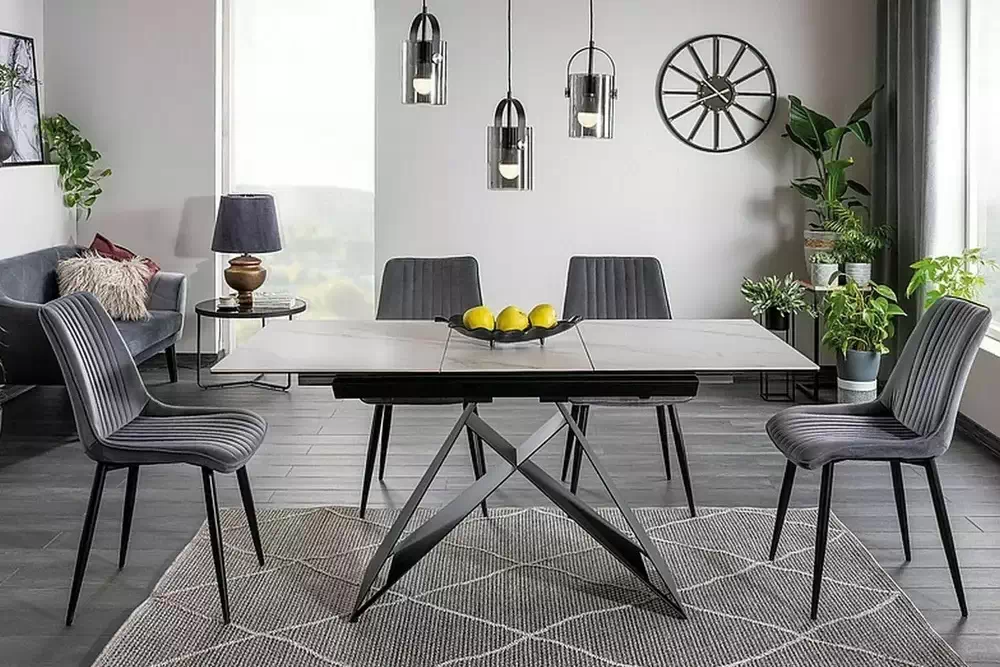Rozkladací stôl Westin 120-160x80 cm - biely mramor / čierna Stôl rozkladany Westin 120-160x80 cm - Biely mramor / Čierny
