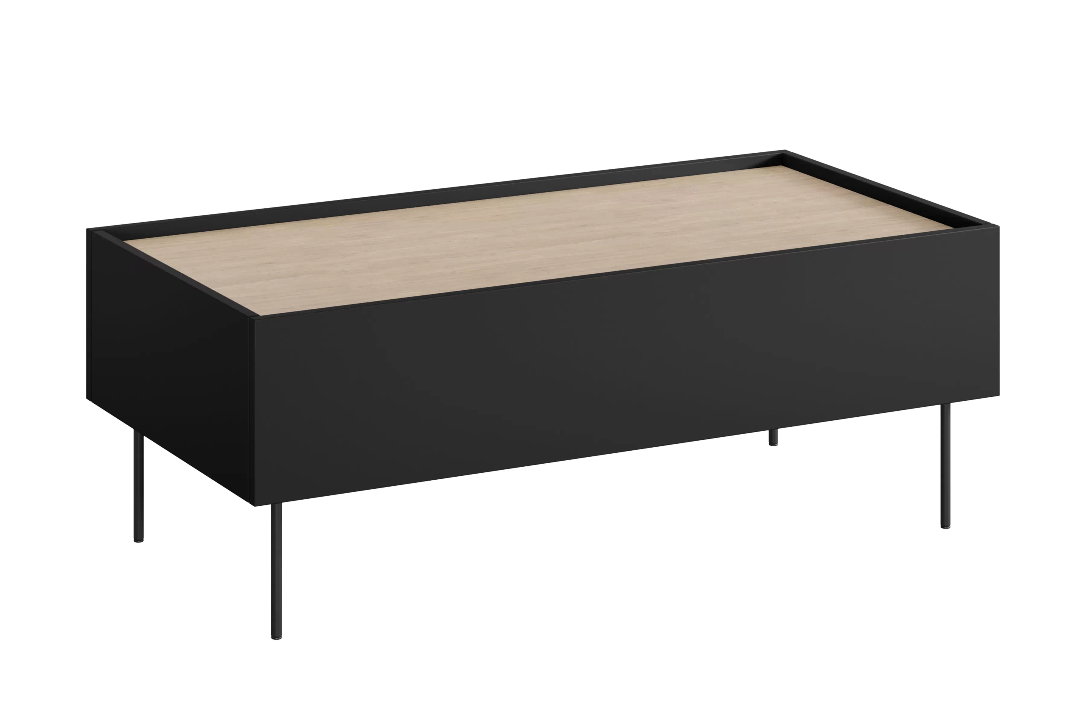 Konferenčný stolík Desin 120 cm - čierny mat / dub nagano Konferenčný stolík Desin 120 cm so zásuvkami i metalowymi nogami - Čierny mat / Dub nagano