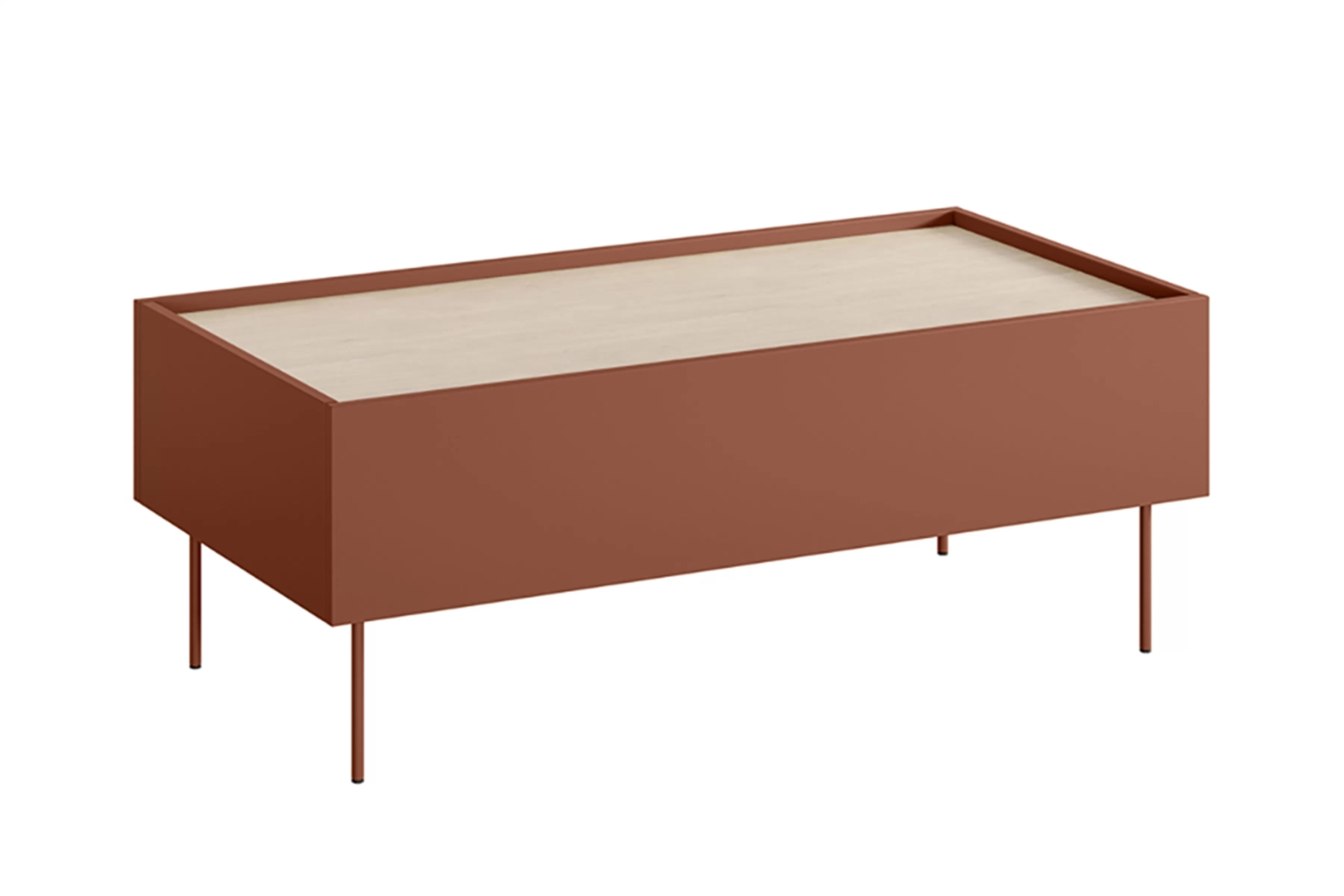 Kávový stolík Desin 120 cm so šuplíkmi - keramická červená / dub nagano Stolík kawowy Desin 120 cm so zásuvkami - ceramic red / Dub nagano