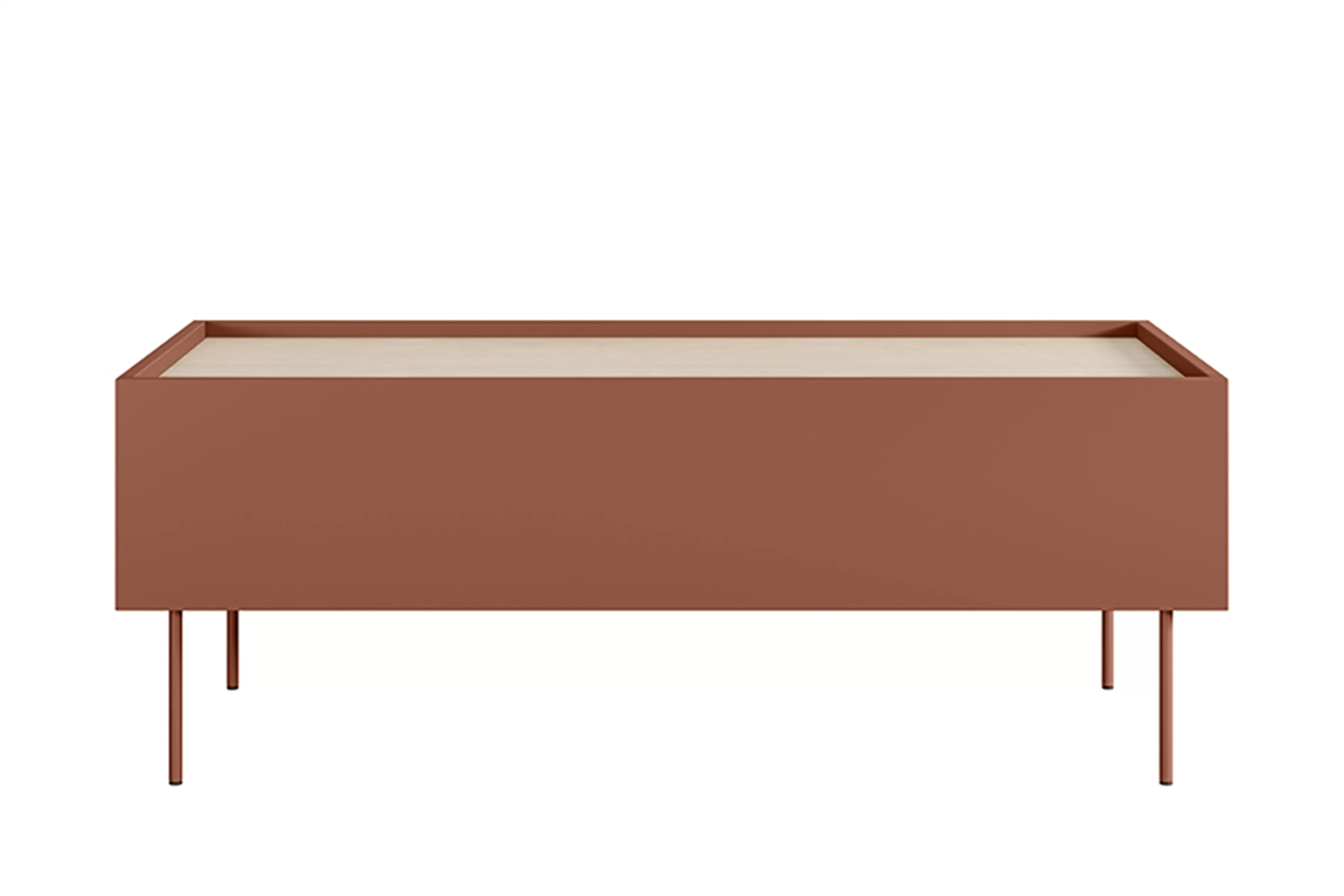 Kávový stolík Desin 120 cm so šuplíkmi - keramická červená / dub nagano Stolík kawowy Desin 120 cm so zásuvkami - ceramic red / Dub nagano