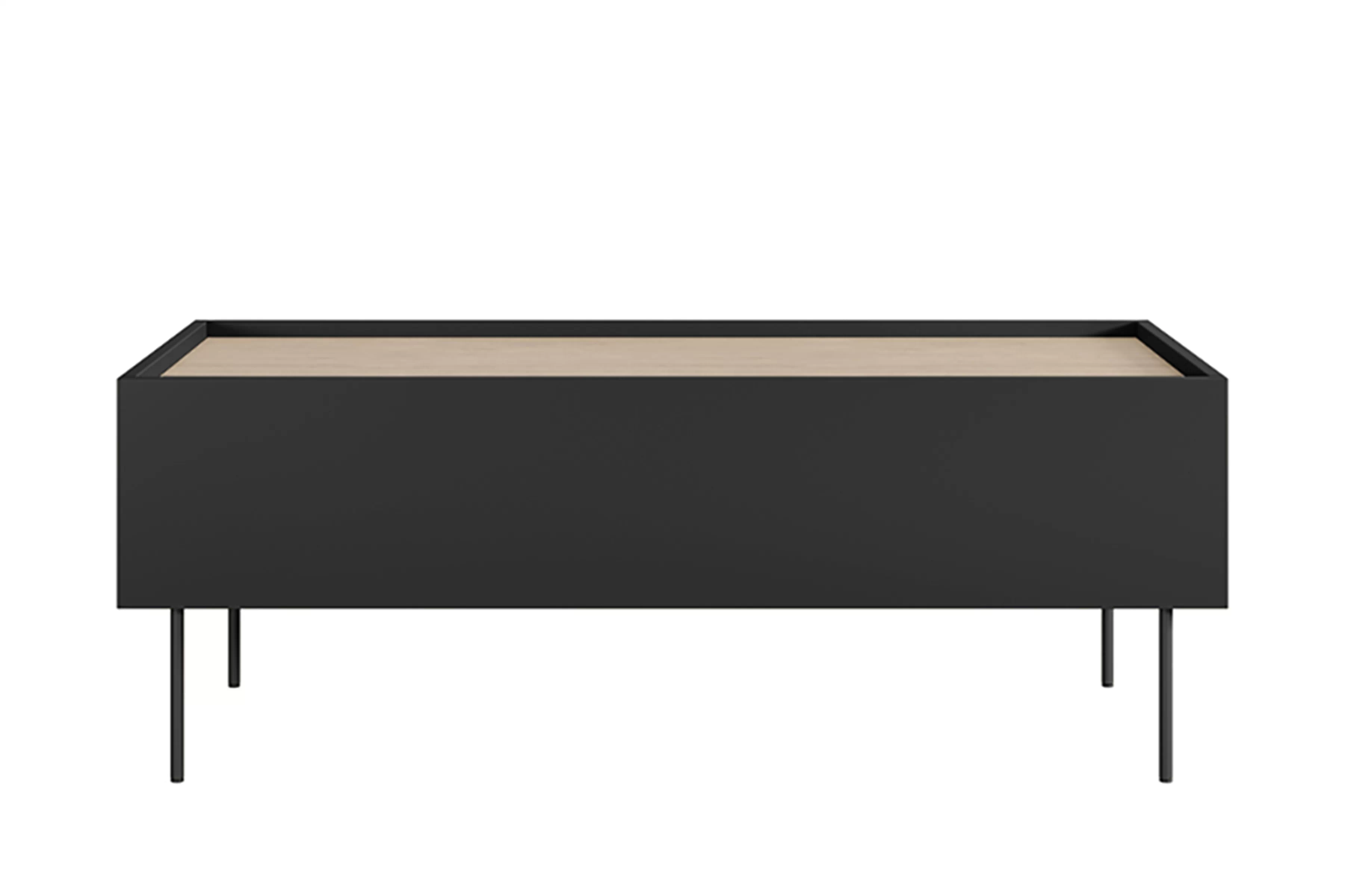 Čierny matný konferenčný stolík Desin 120 cm so zásuvkami - dub nagano Stolík kawowy Desin 120 cm so zásuvkami i metalowymi nogami - Čierny mat / Dub nagano