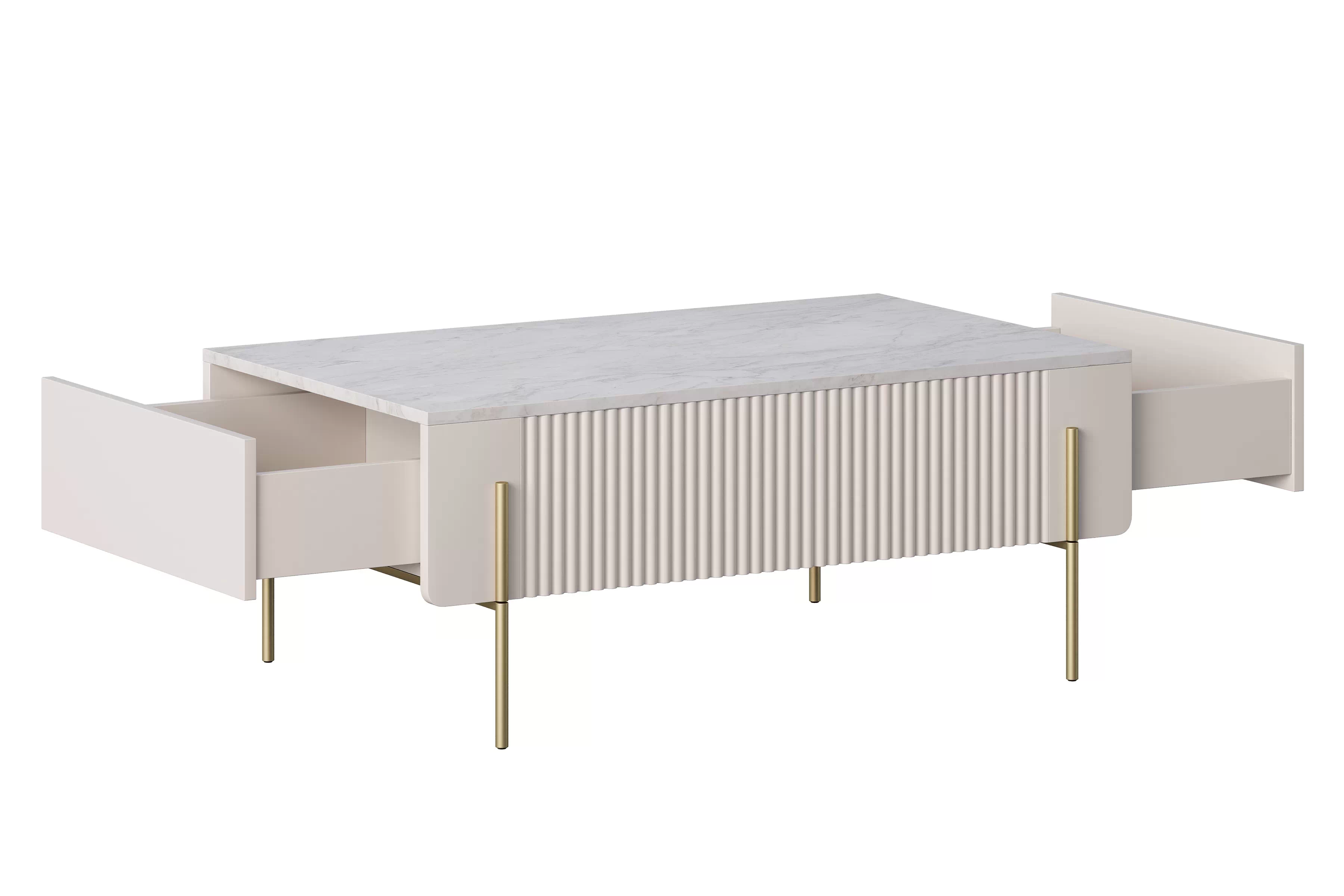 Kávový stolík Malmi 100 cm so zásuvkami - kasmír / krémová biela / zlaté nohy Konferenčný stolík Malmi 100 cm so zásuvkami - kašmír / crema bianca / zlote nozki