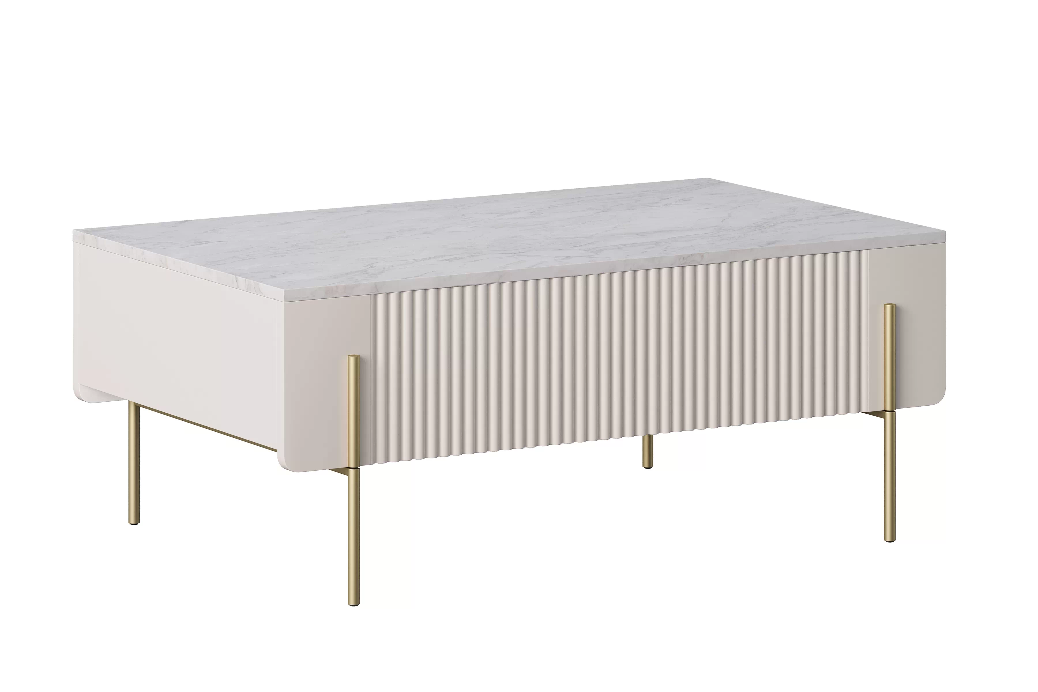 Kávový stolík Malmi 100 cm so zásuvkami - kasmír / krémová biela / zlaté nohy Konferenčný stolík Malmi 100 cm so zásuvkami - kašmír / crema bianca / zlote nozki