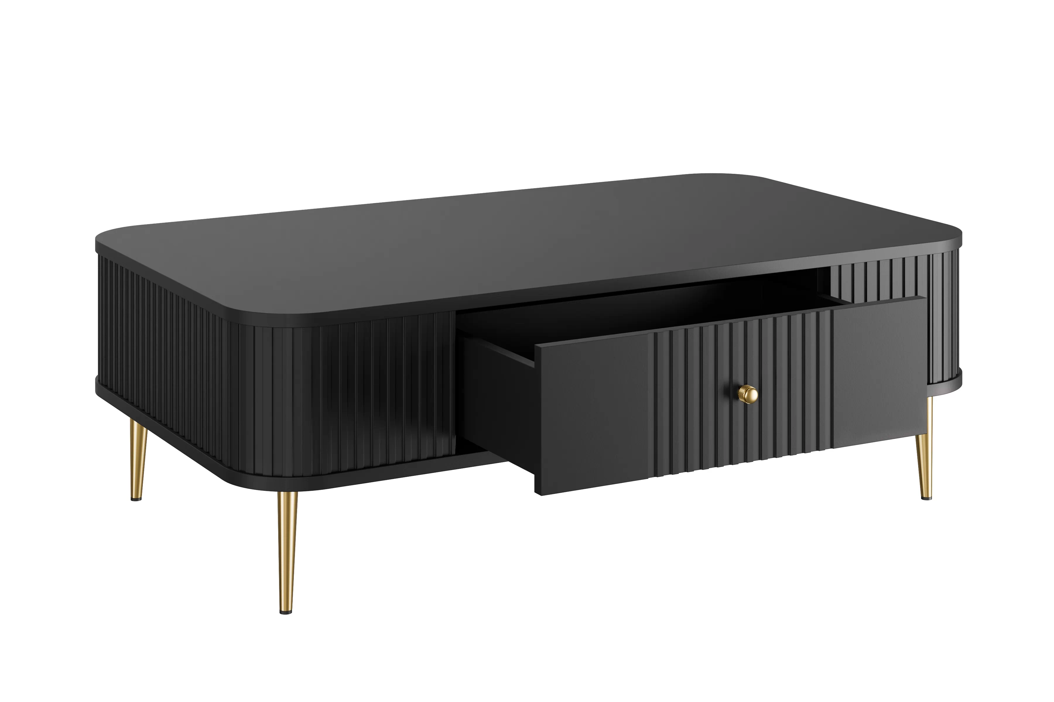 Čierny konferenčný stolík Vesper 103x60 cm so zásuvkou - zlaté nohy Stolík kawowy Vesper 103x60 cm z szuflada - Čierny / zlote nožičky