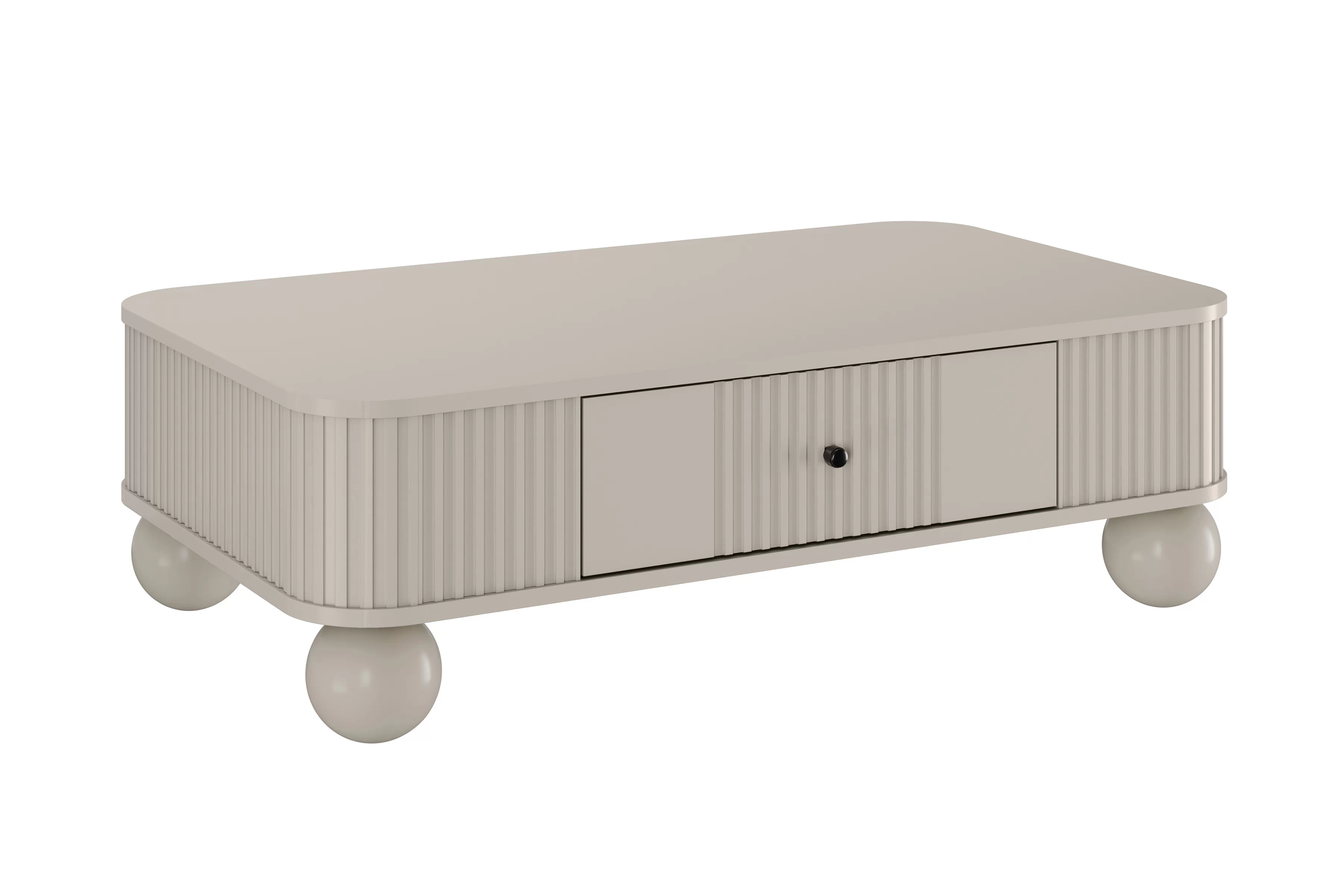 Kávový stolík Vesper 103x60 cm so zásuvkou - kašmír / čierne úchyty / guľové nohy Stolík kawowy Vesper 103x60 cm z szuflada - kašmír / čierny úchyty / nožičky kule