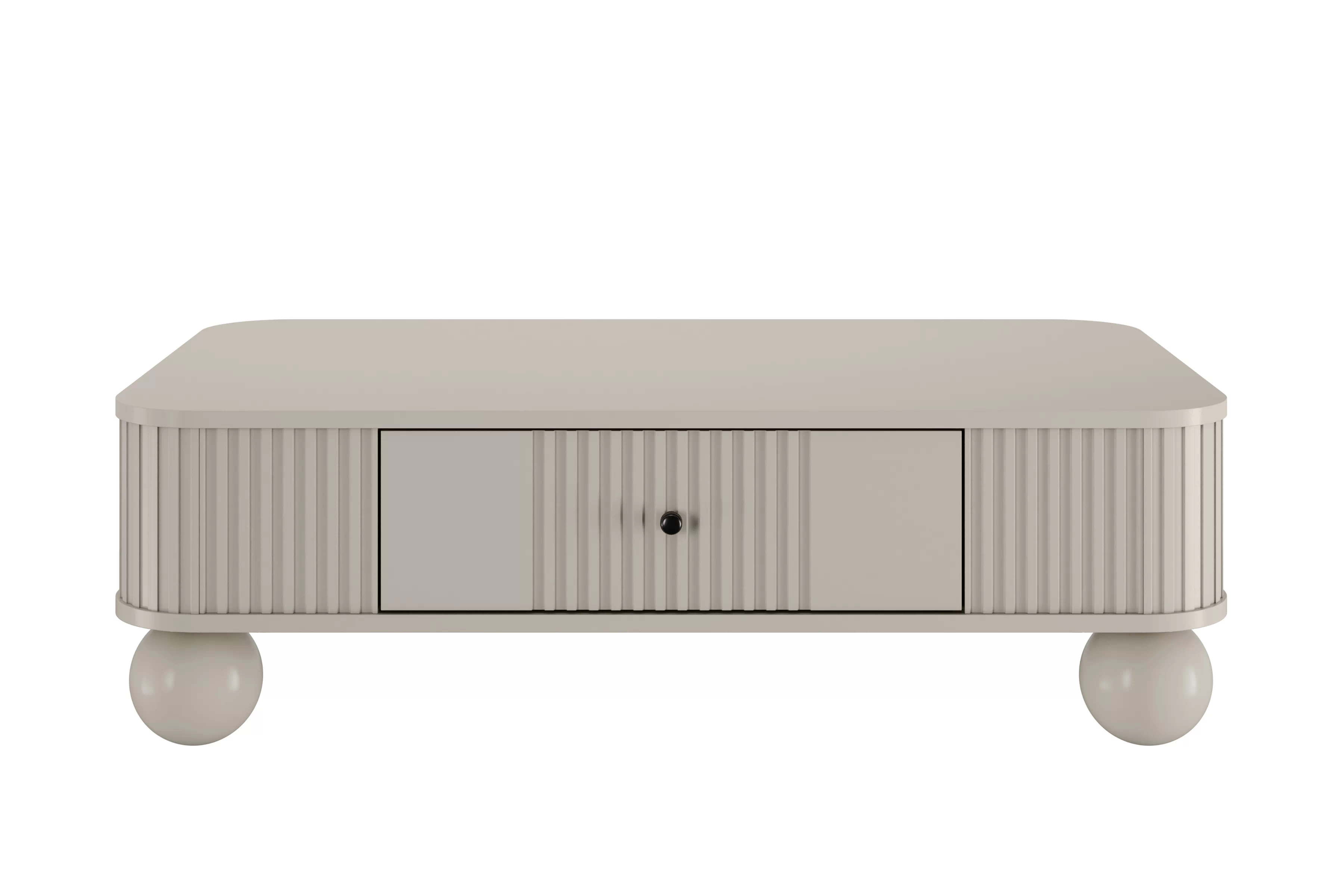 Kávový stolík Vesper 103x60 cm so zásuvkou - kašmír / čierne úchyty / guľové nohy Stolík kawowy Vesper 103x60 cm z szuflada - kašmír / čierny úchyty / nožičky kule