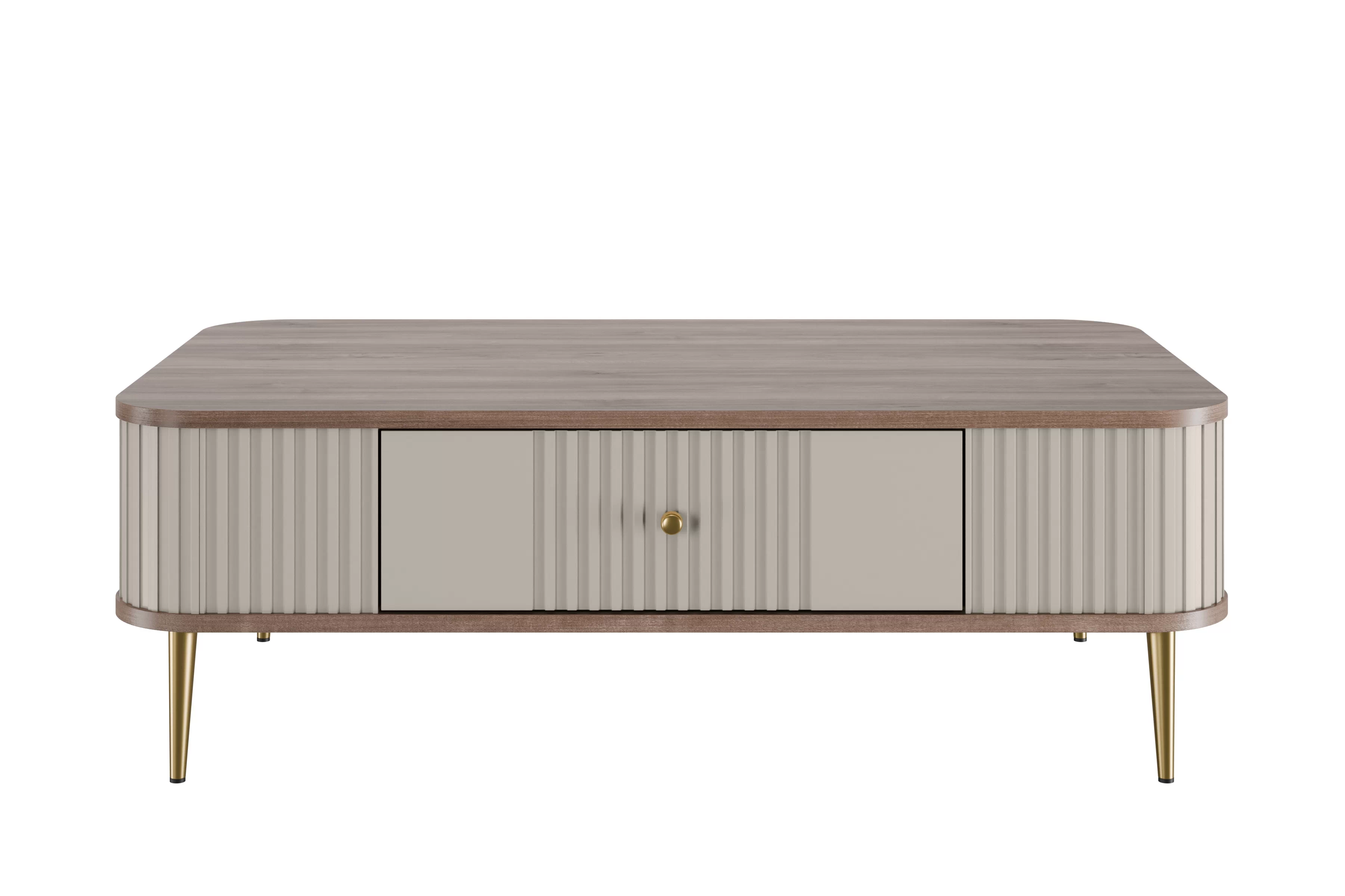 Kávový stolík Vesper 103x60 cm so zásuvkou - kašmír / orech / zlaté nohy Stolík kawowy Vesper 103x60 cm z szuflada - kašmír / Orech / zlote nožičky