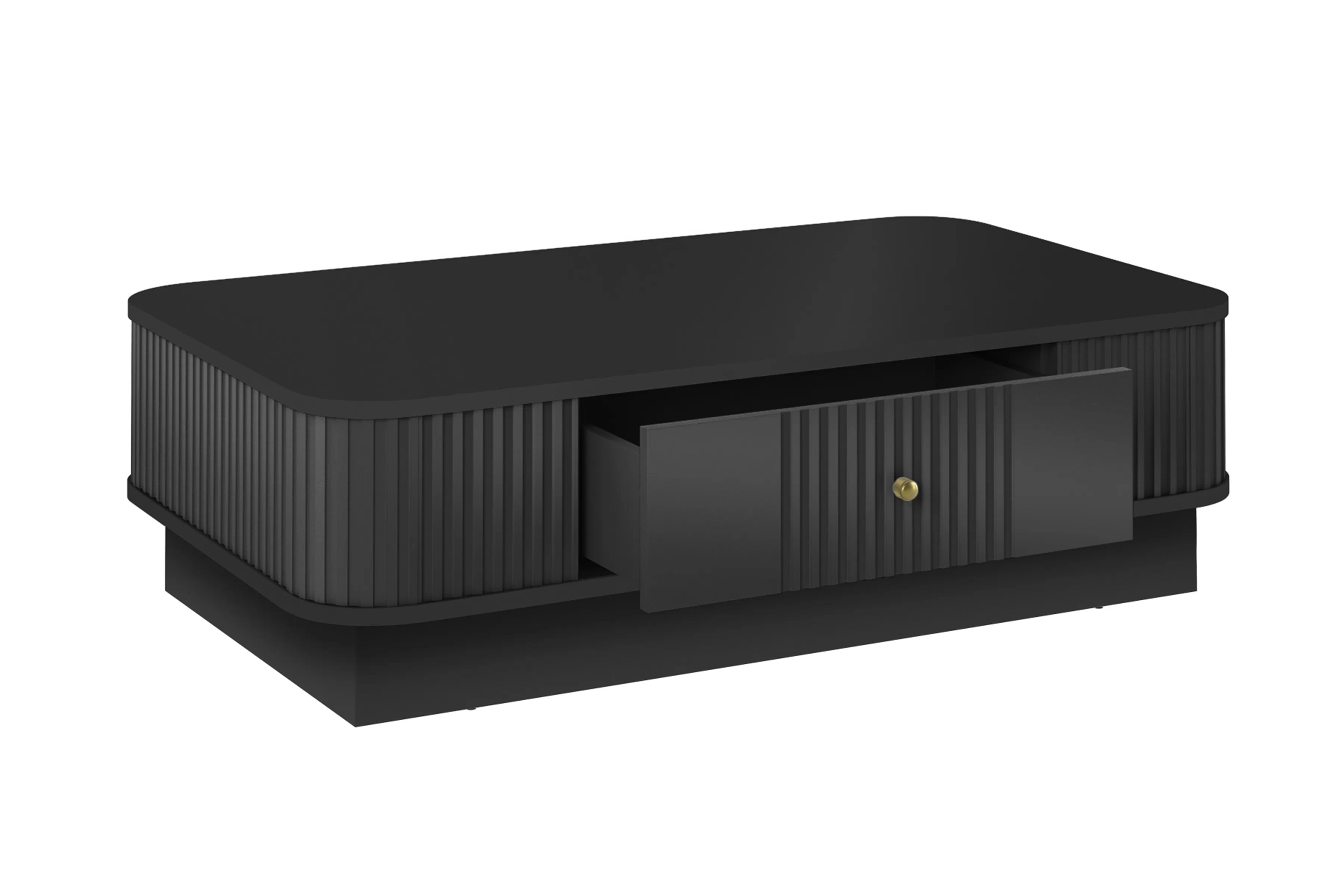 Čierny konferenčný stolík Vesper 103x60 cm so zásuvkou na sokli - zlatá úchytka Stolík kawowy Vesper 103x60 cm z szuflada na sokelu - Čierny / zlaté Úchytka