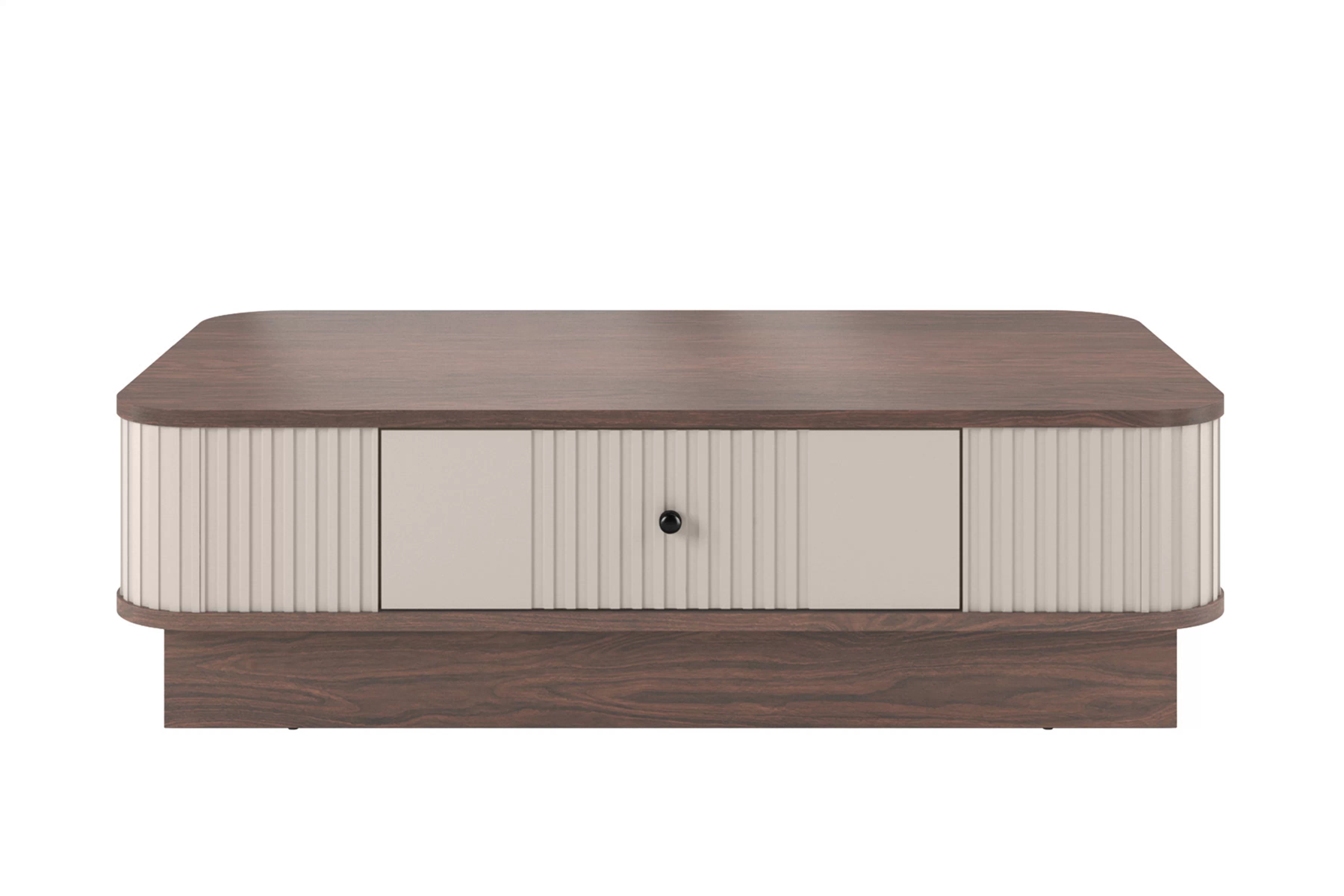 Kávový stolík Vesper 103x60 cm so zásuvkou na sokli - kasmír / orech / čierna úchytka Stolík kawowy Vesper 103x60 cm z szuflada na sokelu - kašmír / orech / čierny Úchytka