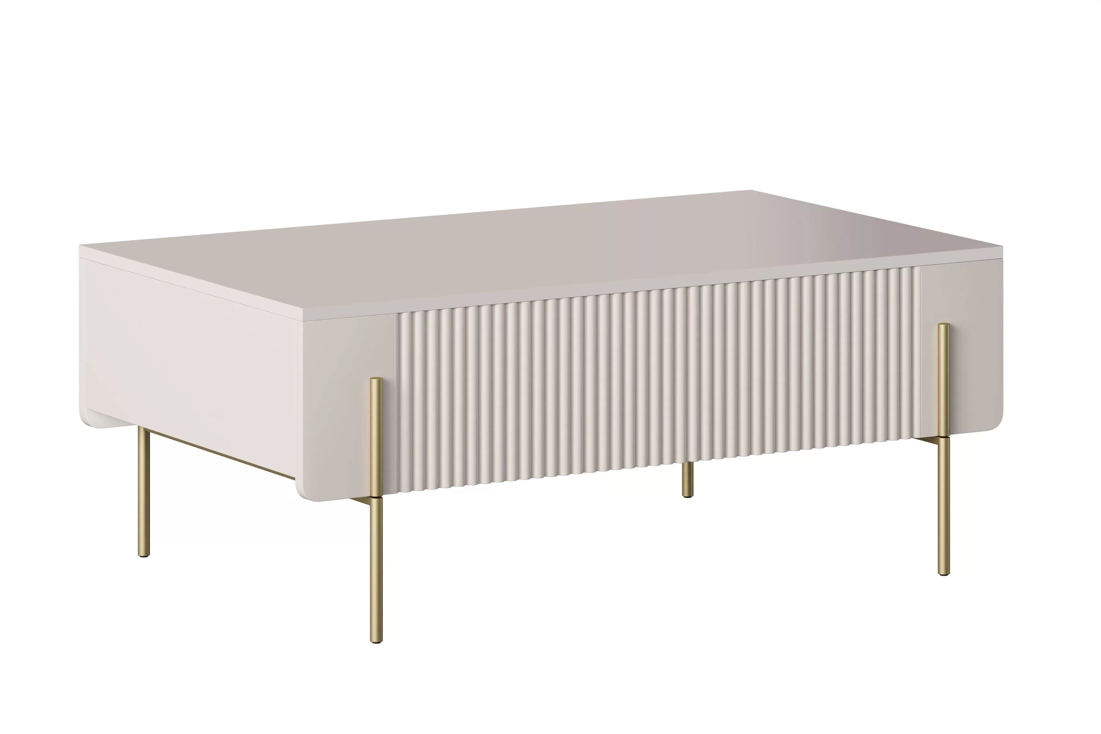 Konferenčný stolík Malmi 100 cm - kašmírová / zlatá Stolík kawowy so zásuvkami Malmi 100 cm - kašmír / zlote nozki