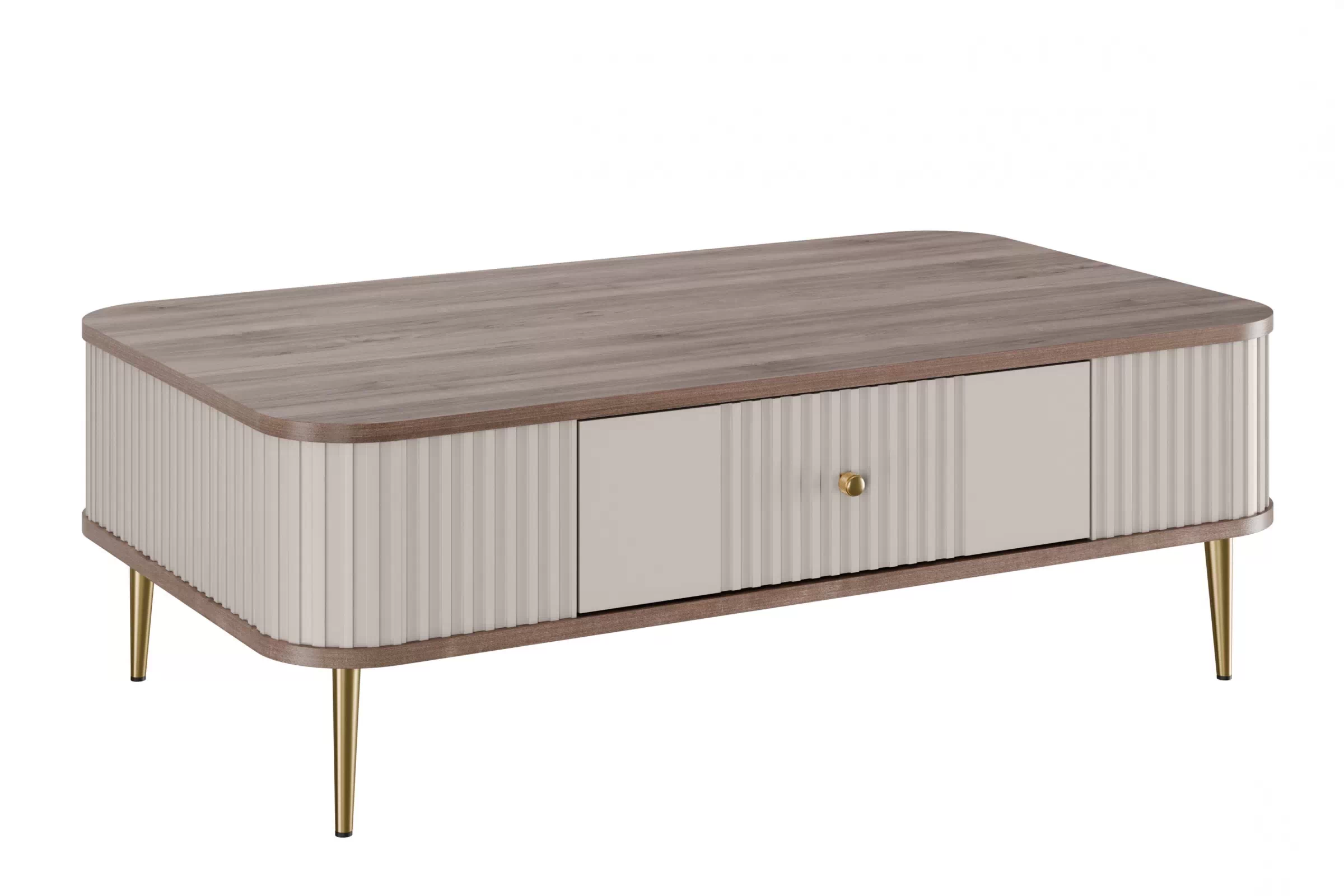 Konferenčný stolík so zásuvkou Vesper 103x60 cm - kašmír / orech / zlaté nohy Konferenčný stolík z szuflada Vesper 103x60 cm - kašmír / Orech / zlote nožičky