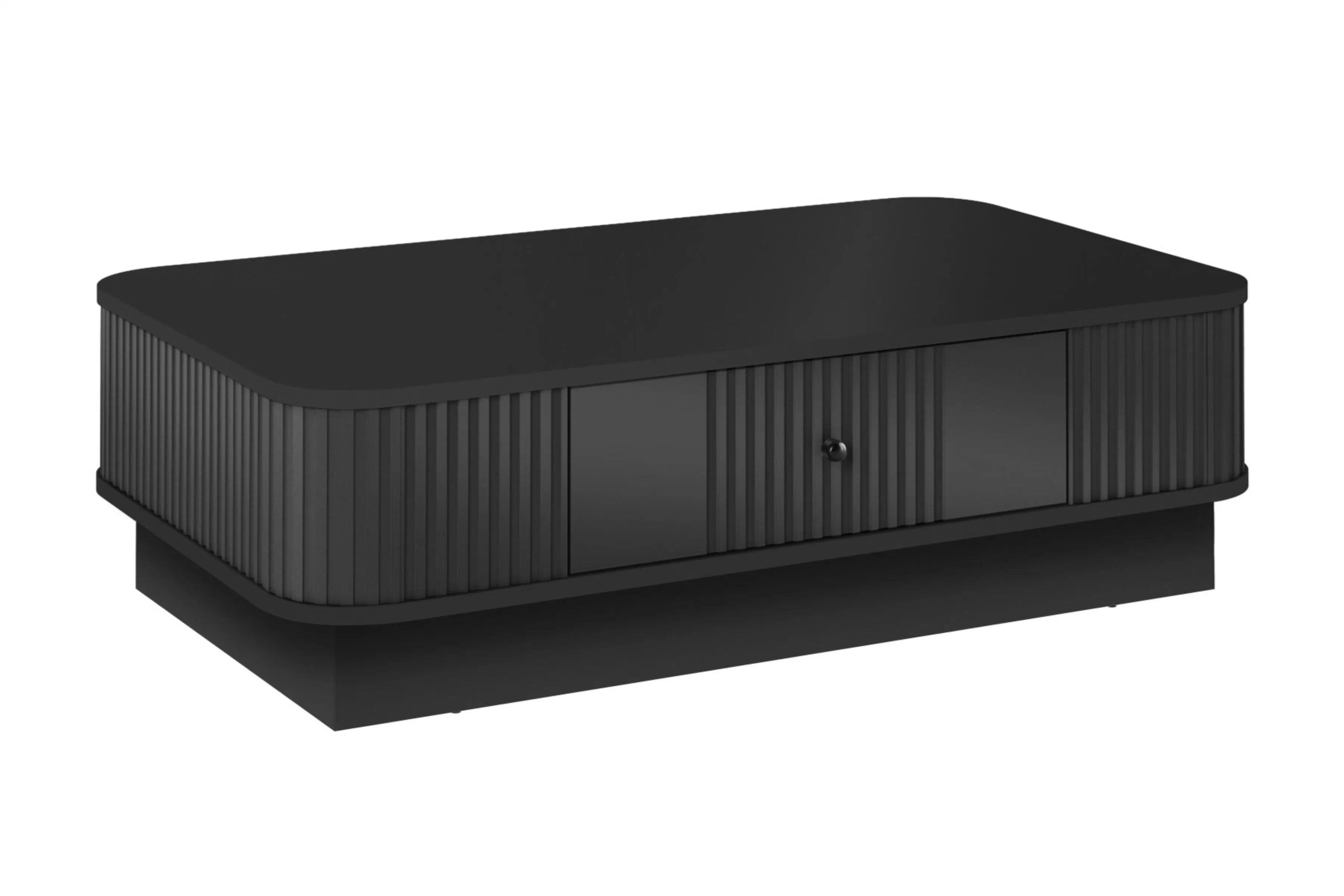 Konferenčný stolík so zásuvkou Vesper 103x60 cm na sokli - čierny / čierna úchytka Stolík kawowy z szuflada Vesper 103x60 cm - Čierny / Čierny Úchytka