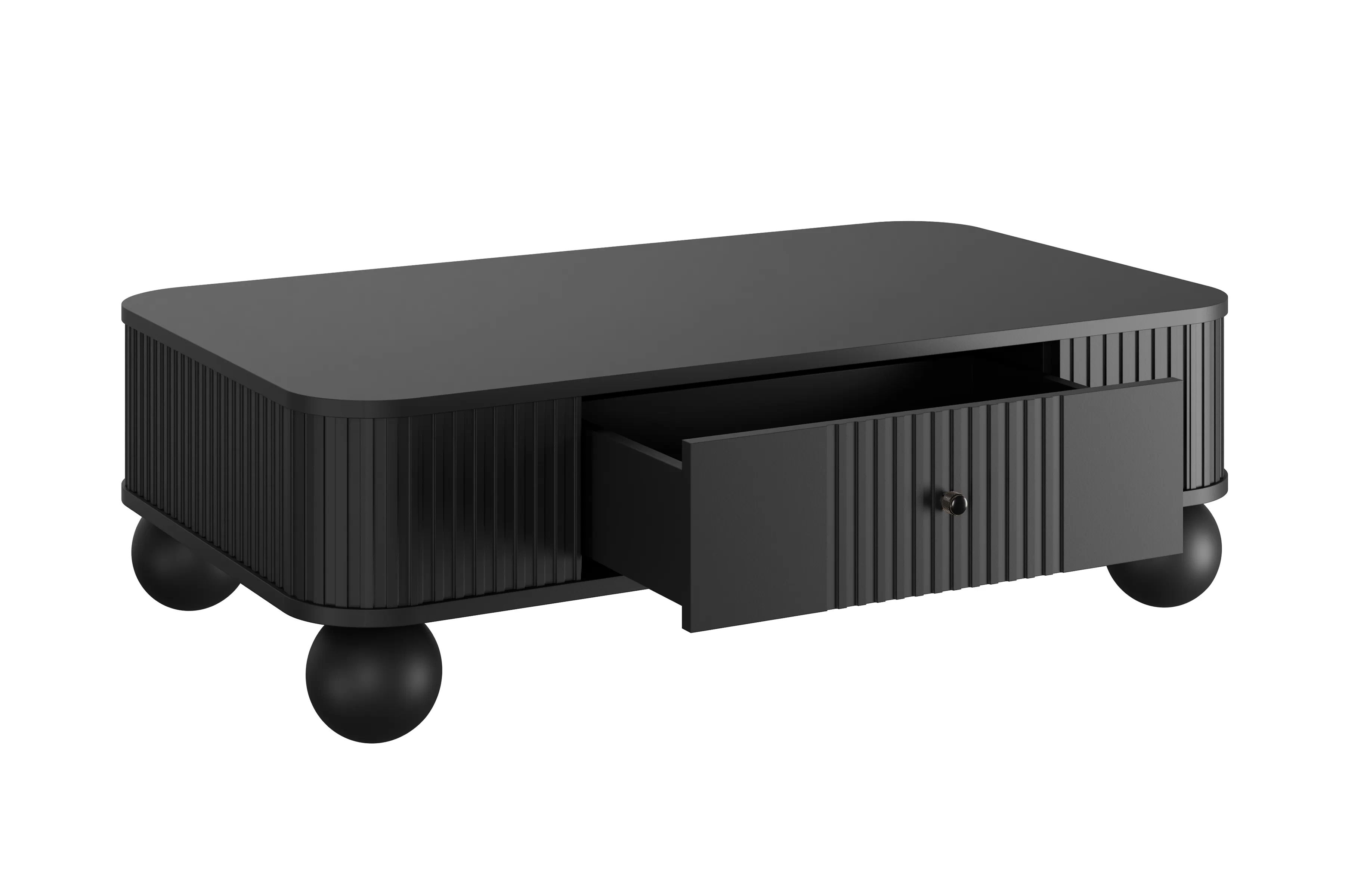 Čierny konferenčný stolík Vesper 103x60 cm so zásuvkou - čierne úchyty / guľové nohy Stolík kawowy z szuflada Vesper 103x60 cm - Čierny / čierny úchyty / nožičky kule