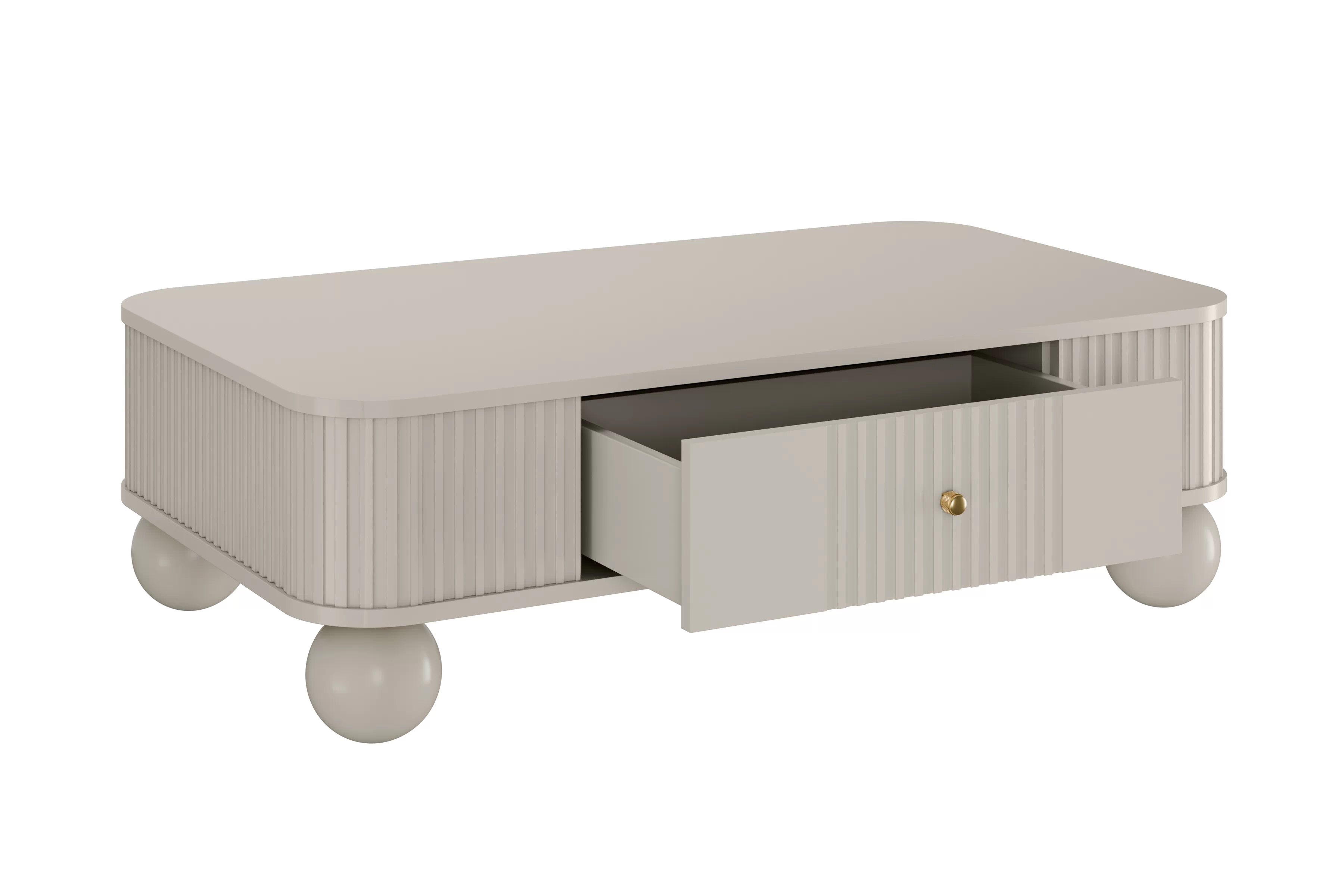 Kávový stolík Vesper 103x60 cm so zásuvkou - kasmír / zlaté úchyty / guľové nohy Stolík kawowy z szuflada Vesper 103x60 cm - kašmír / zlote úchyty / nožičky kule