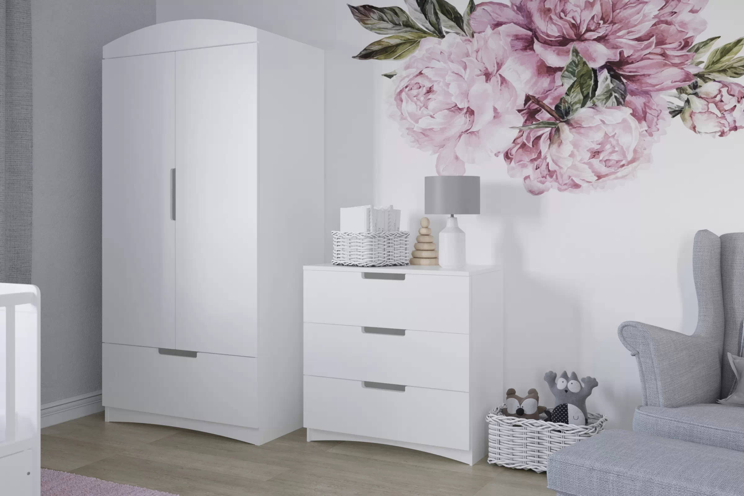 Detská šatníková skriňa Guli 90 cm so zásuvkou - biela Skriňa dziecieca Guli 90 cm z szuflada - Biely