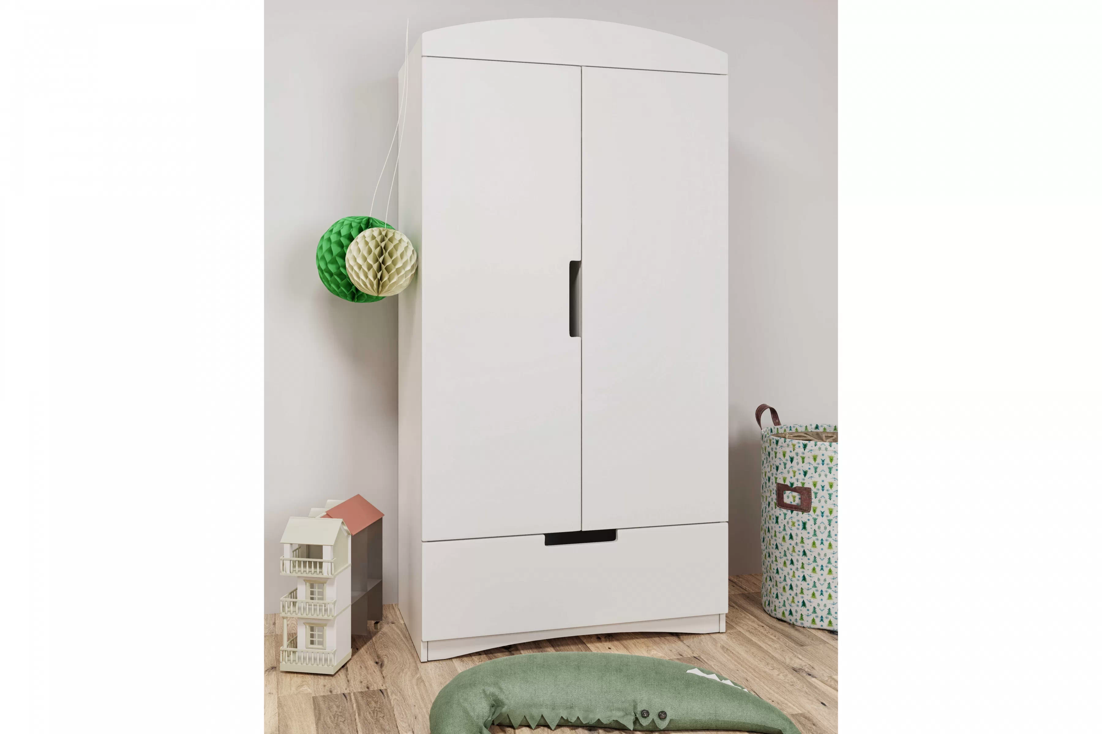 Detská šatníková skriňa Guli 90 cm so zásuvkou - biela Skriňa dziecieca Guli 90 cm z szuflada - Biely