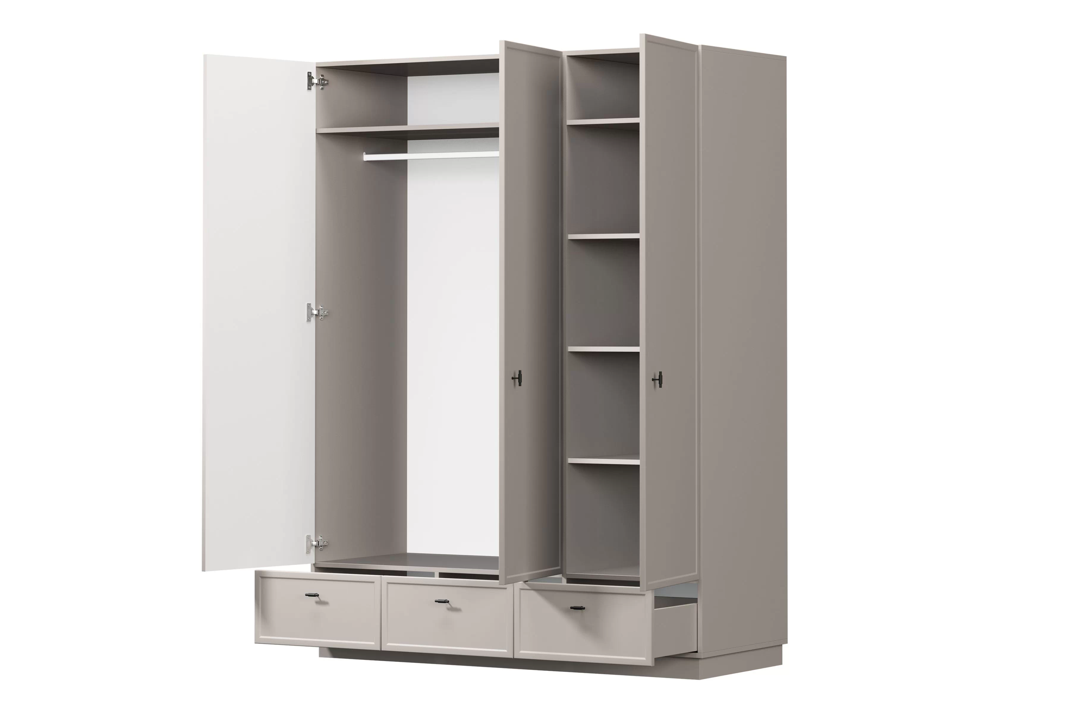 Šatníková skriňa Lorini 150 cm - kašmírová / čierne úchytky T Skriňa Lorini 150 cm z policami - kašmír / čierny úchyty T-bar