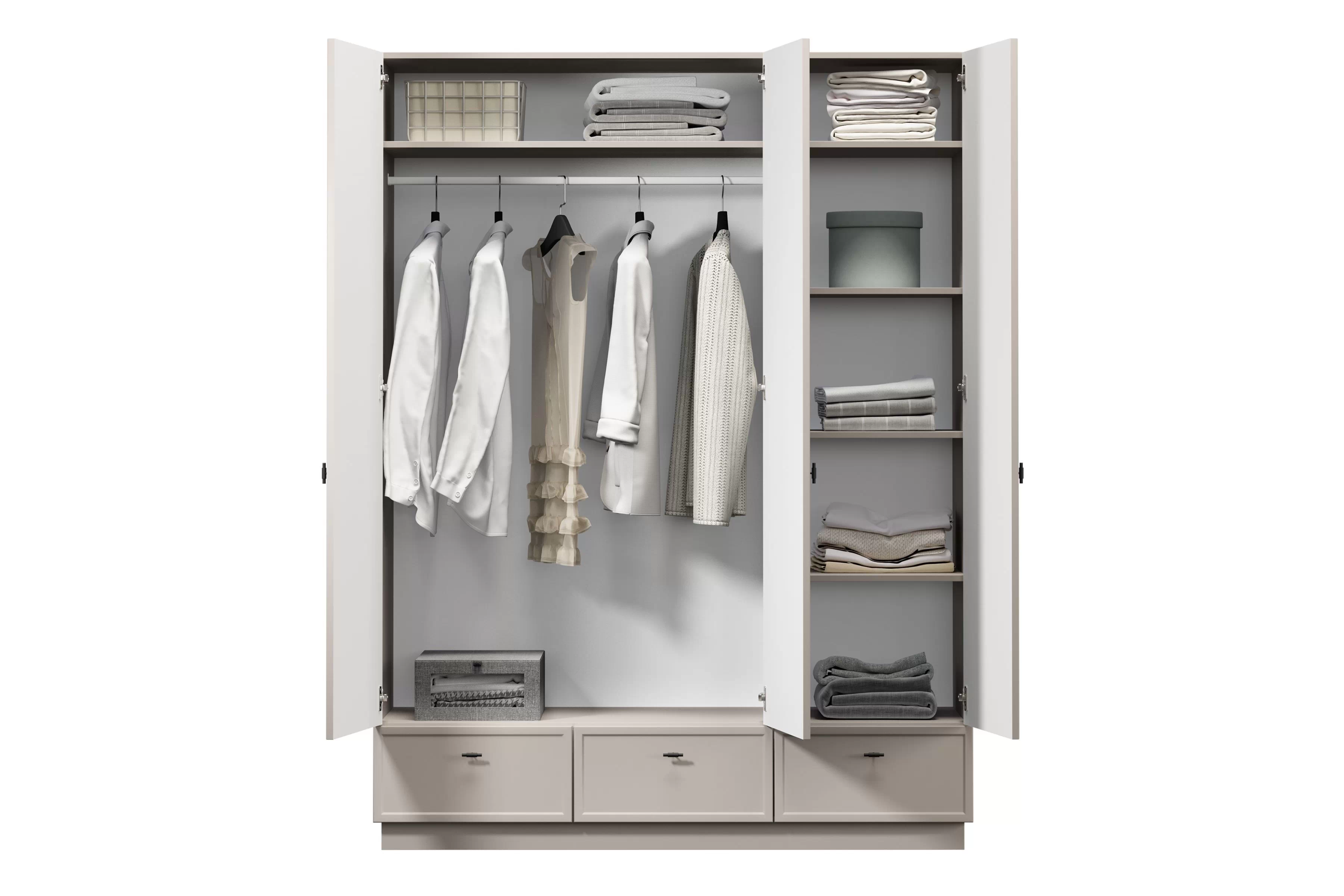 Šatníková skriňa Lorini 150 cm - kašmírová / čierne úchytky T Skriňa Lorini 150 cm z policami - kašmír / čierny úchyty T-bar