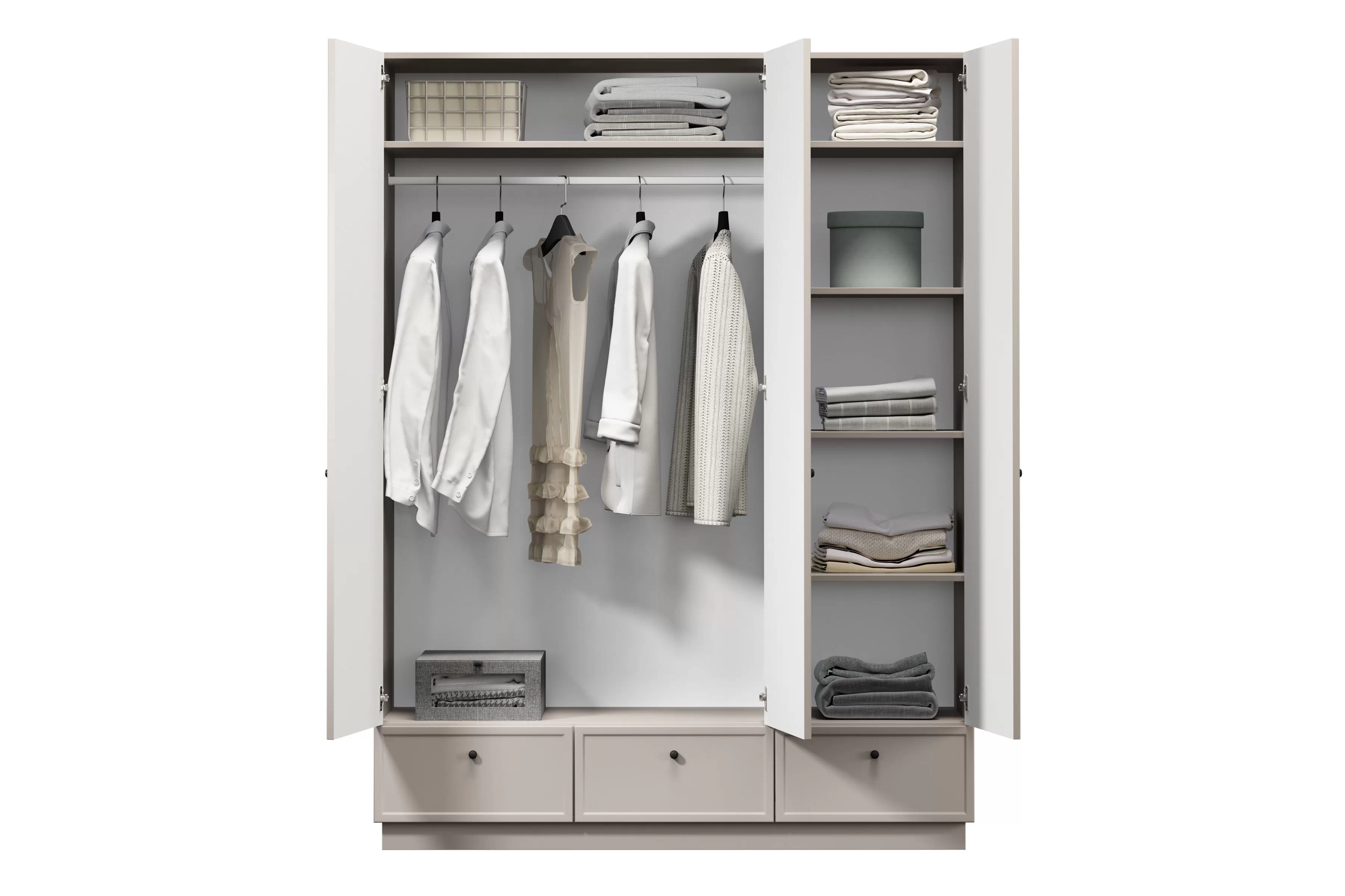 Šatníková skriňa Lorini 150 cm - kašmírová / čierne úchytky G Skriňa Lorini 150 cm z policami - kašmír / čierny úchyty