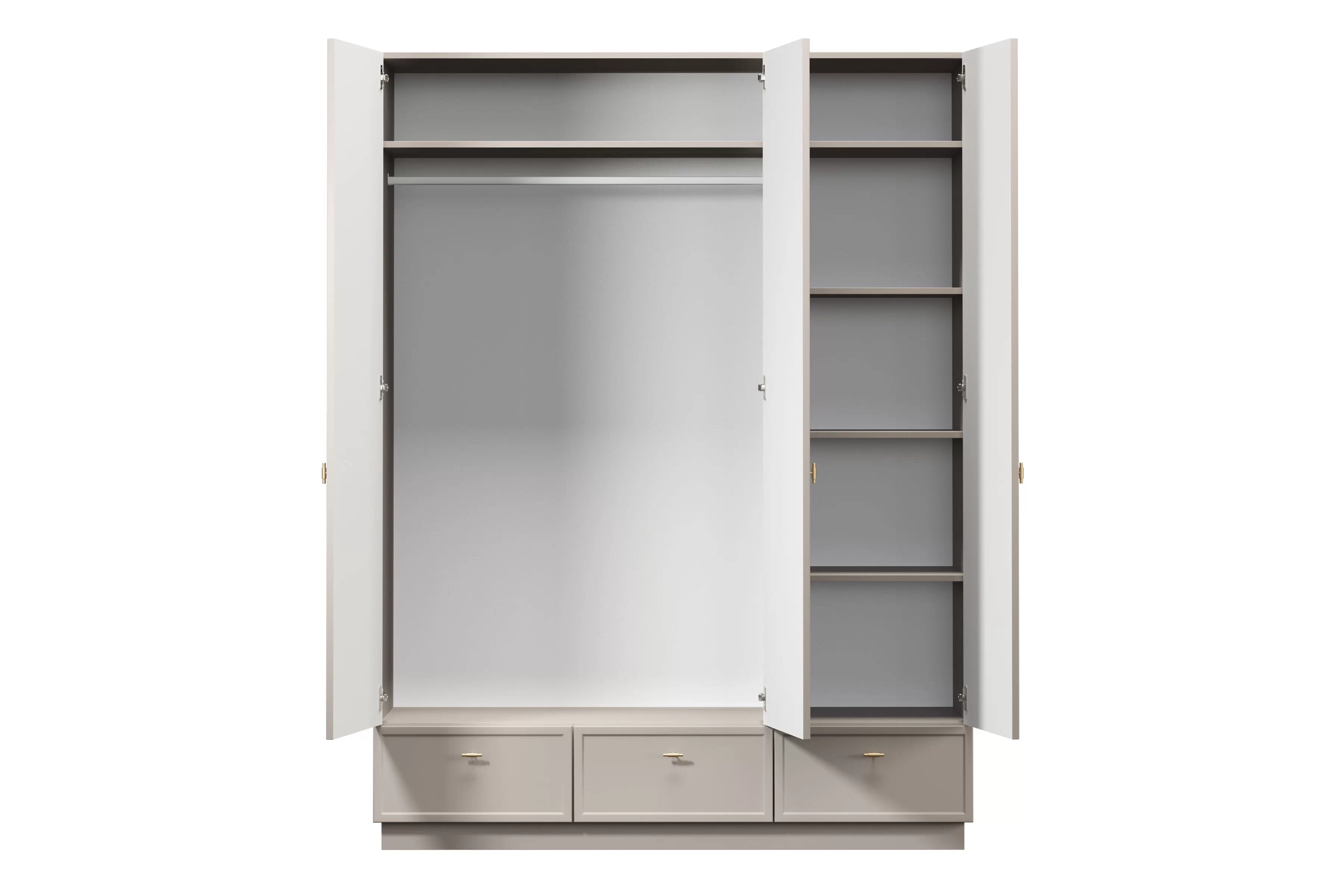 Šatníková skriňa Lorini 150 cm - kašmírová / zlaté úchytky T Skriňa Lorini 150 cm z policami - kašmír / zlote úchyty T-bar