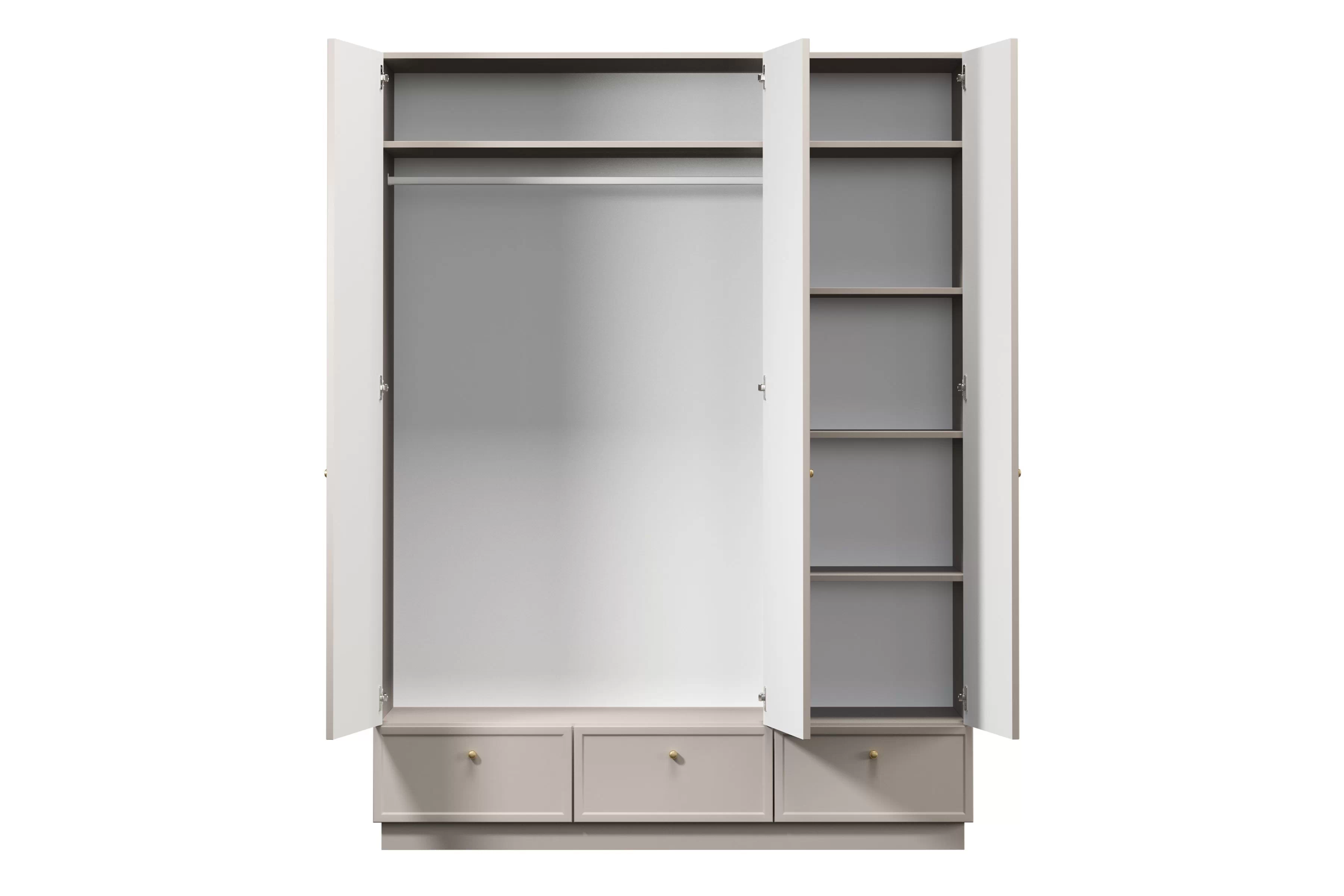 Šatníková skriňa Lorini 150 cm - kašmírová / zlaté úchytky G Skriňa Lorini 150 cm z policami - kašmír / zlote úchyty