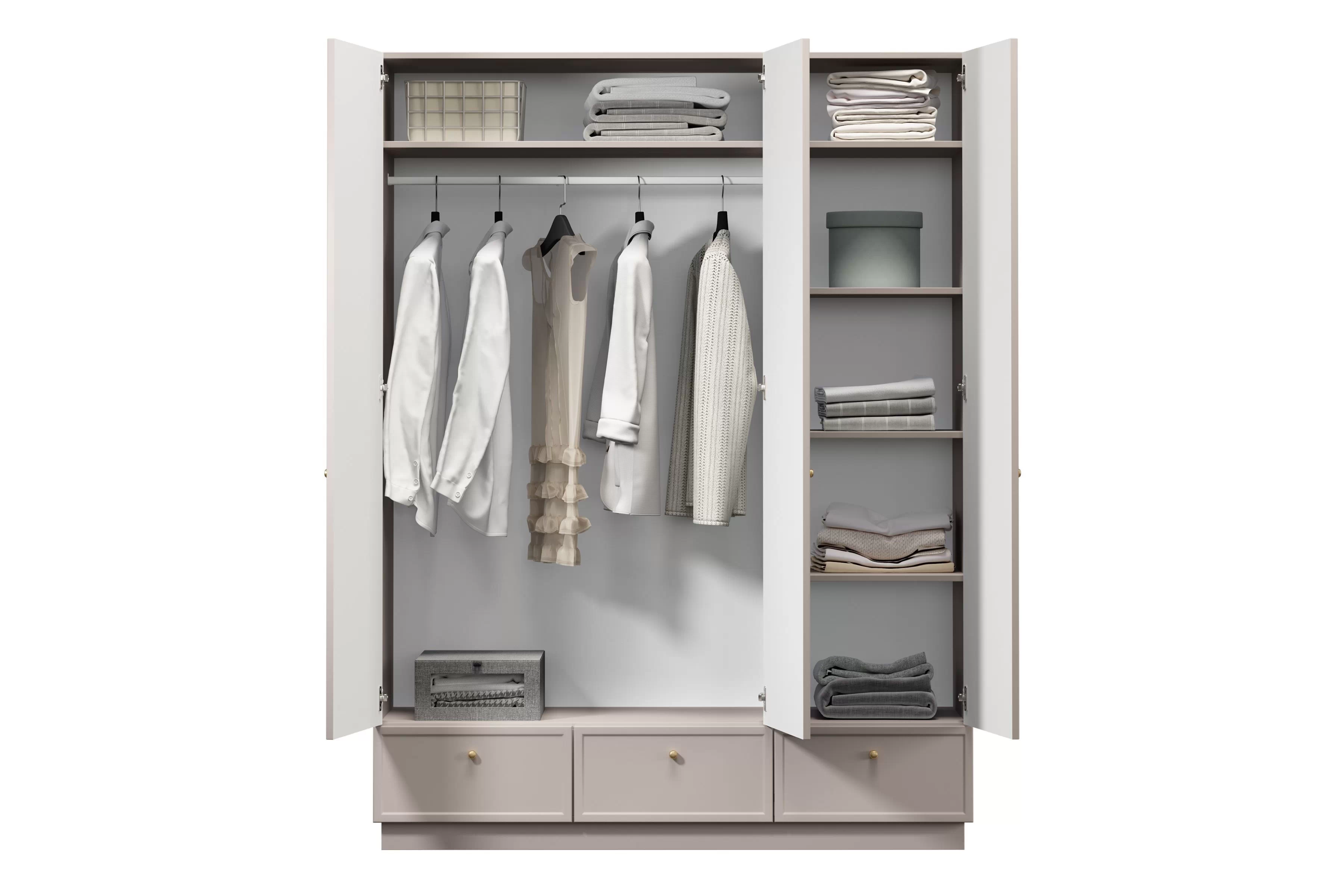 Šatníková skriňa Lorini 150 cm - kašmírová / zlaté úchytky G Skriňa Lorini 150 cm z policami - kašmír / zlote úchyty