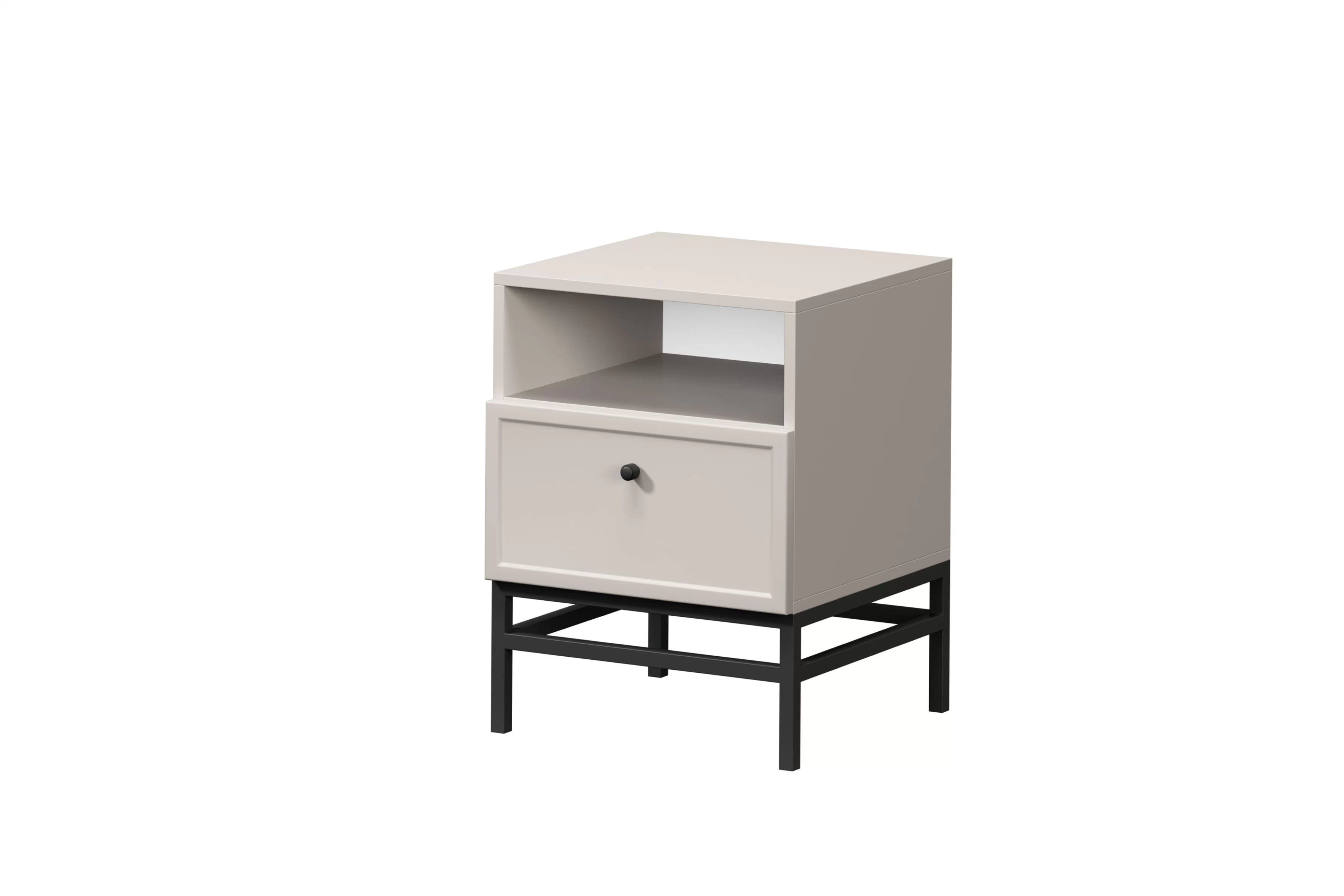 Noční stolek Lorini 45 cm na podstavci - kašmírová / černá úchytka Noční stolek Lorini z szuflada 45 cm - kašmír / černá uchwyt / Rošt