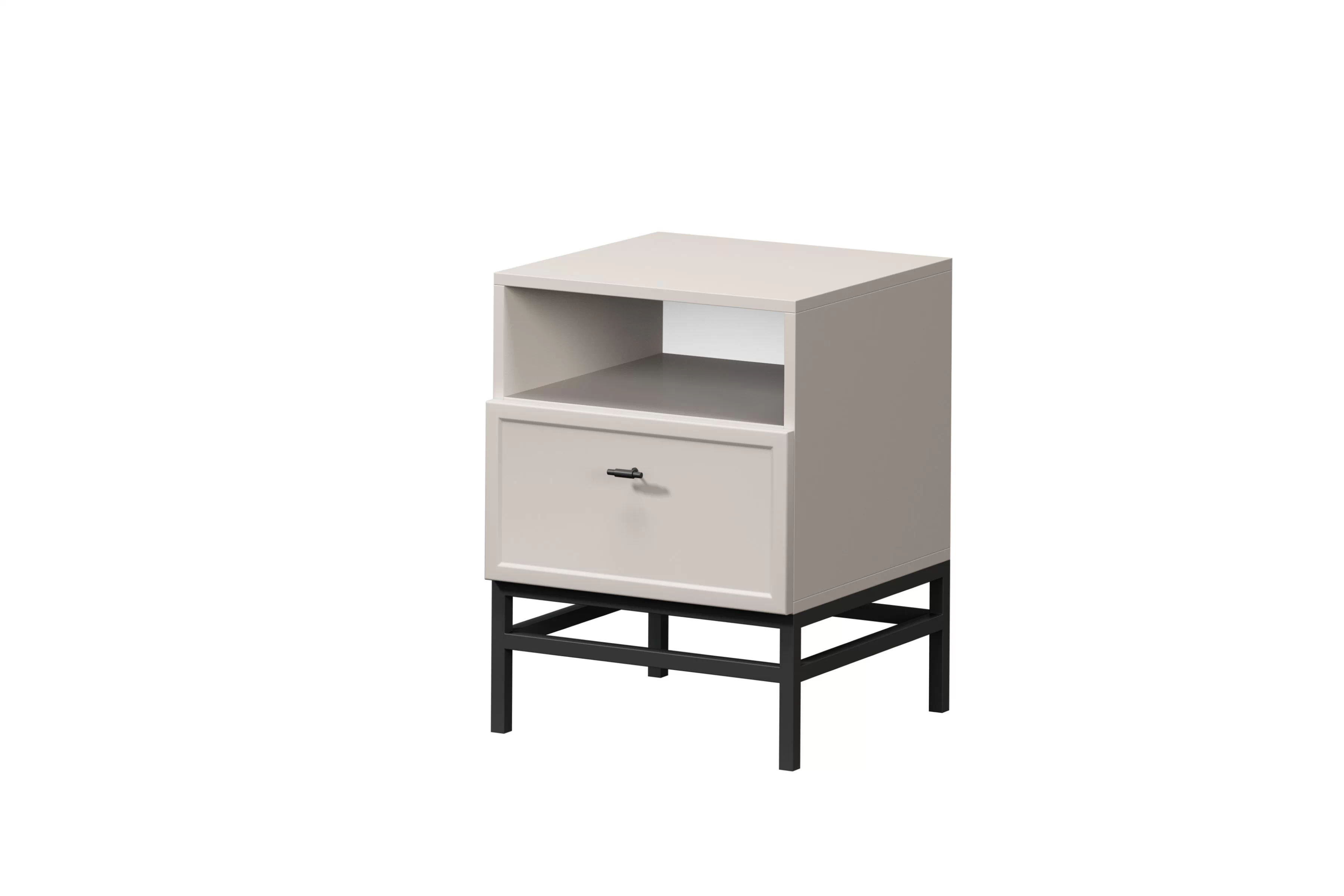 Noční stolek Lorini 45 cm na podstavci - kašmírová / černá úchytka T-bar Noční stolek Lorini z szuflada 45 cm - kašmír / černá uchwyt T-bar / Rošt
