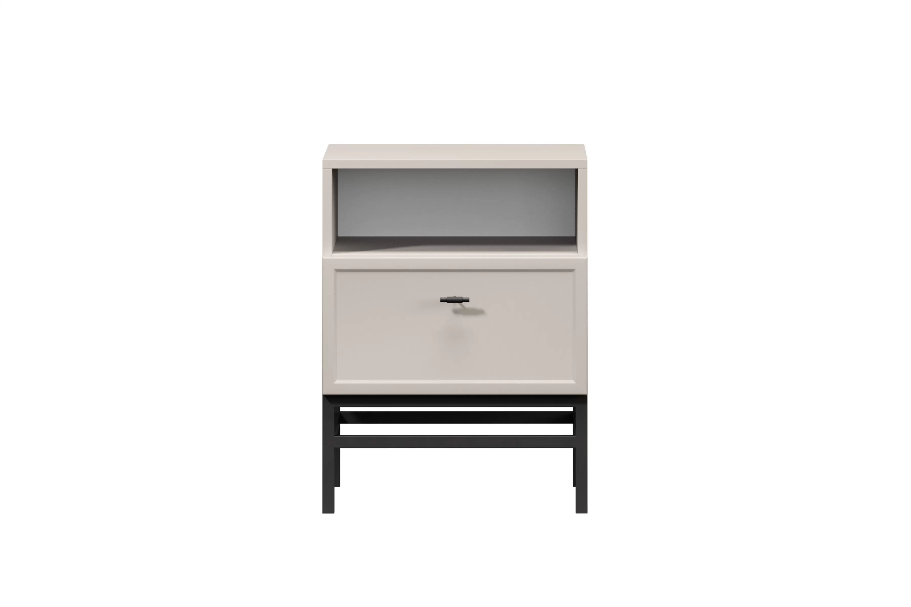 Noční stolek Lorini 45 cm na podstavci - kašmírová / černá úchytka T-bar Noční stolek Lorini z szuflada 45 cm - kašmír / černá uchwyt T-bar / Rošt