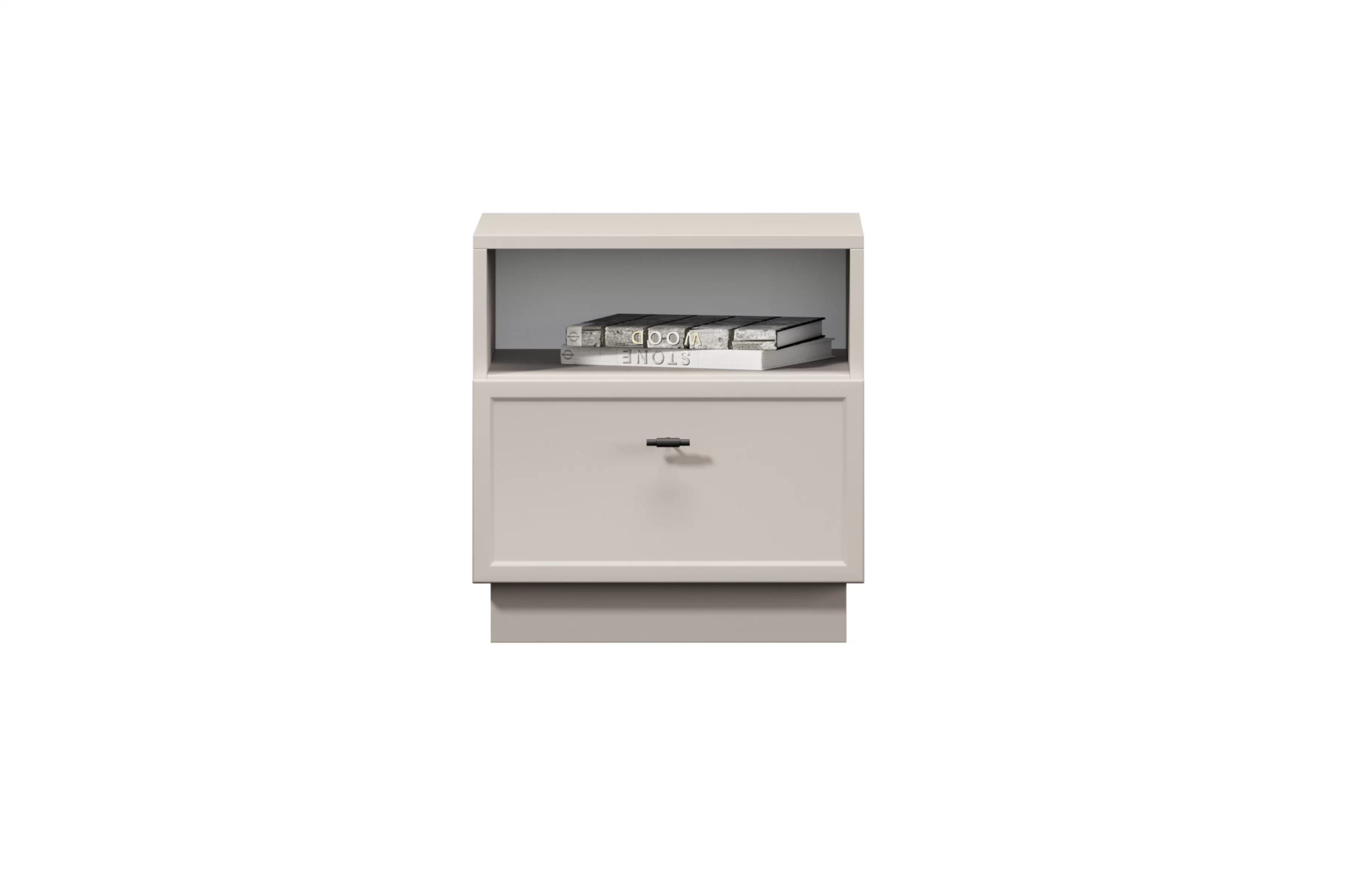 Nočný stolík Lorini 45 cm na sokli - kašmírová / čierna úchytka T Nočný Stolík Lorini z szuflada 45 cm - kašmír / Čierny Úchytka T-bar