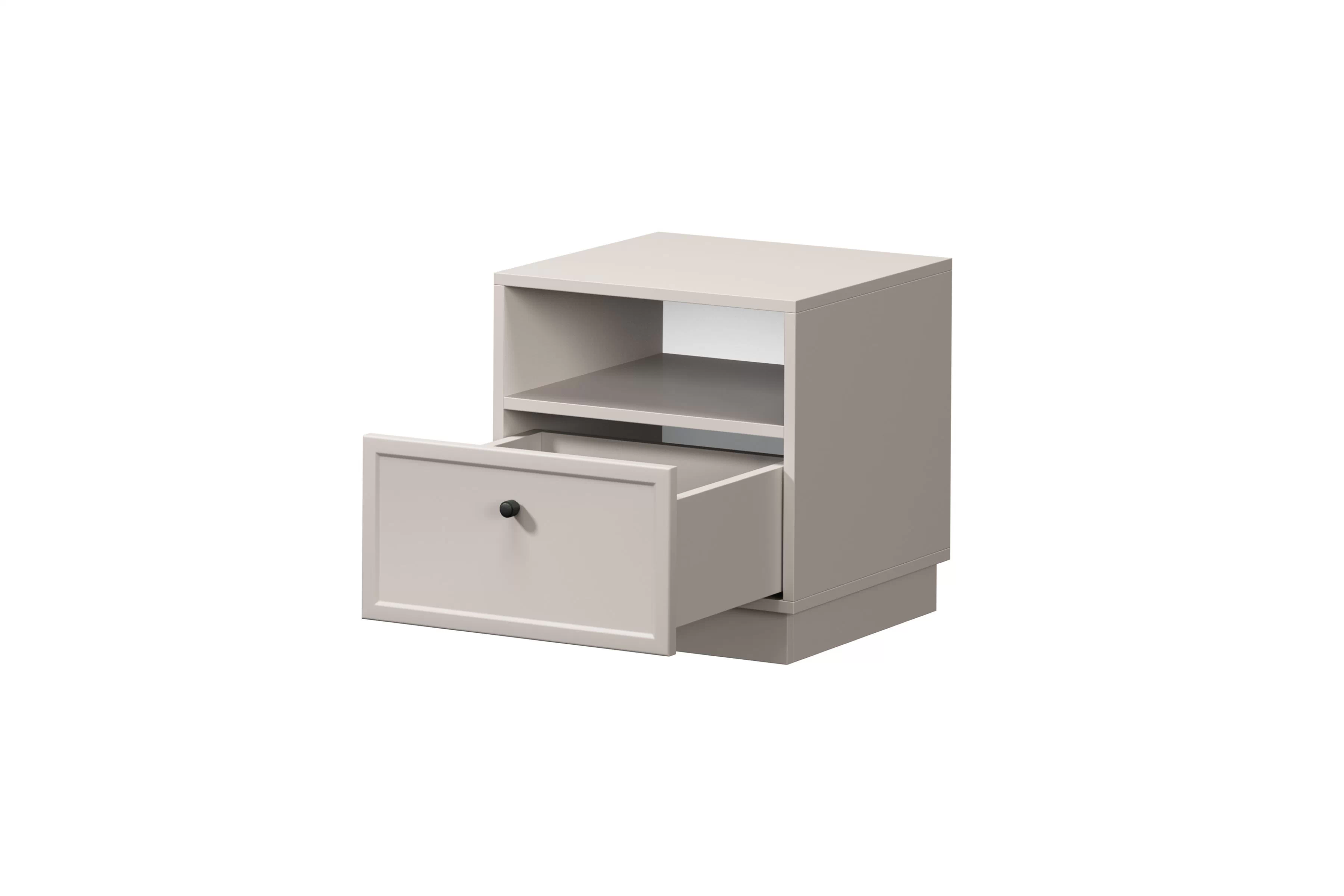 Nočný stolík Lorini 45 cm na sokli - kašmírová / čierna úchytka G Nočný Stolík Lorini z szuflada 45 cm - kašmír / Čierny Úchytka