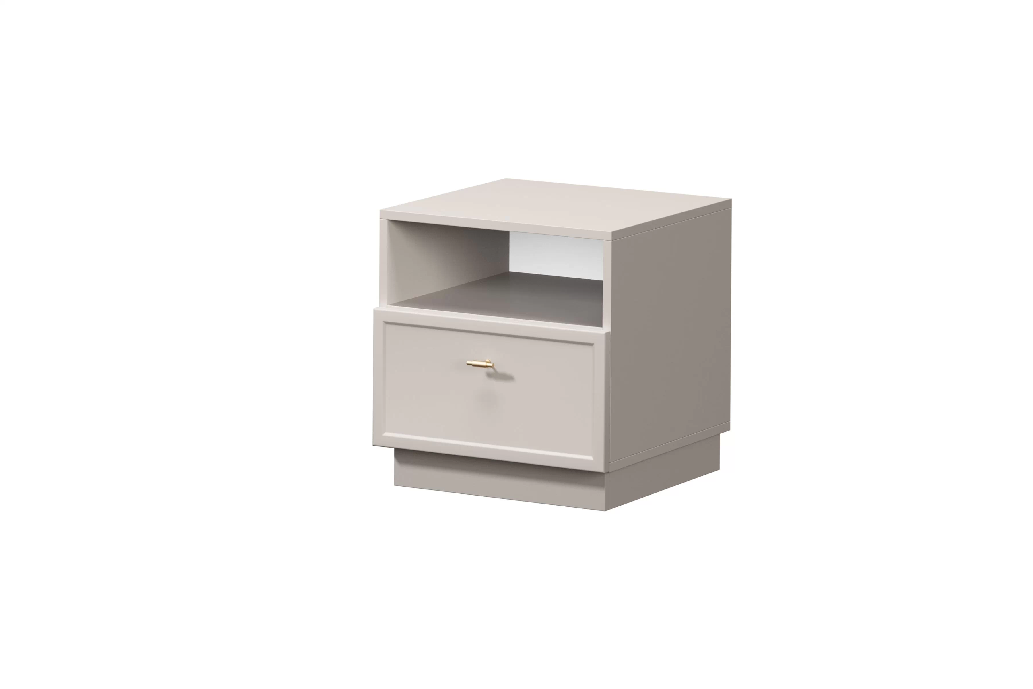 Nočný stolík Lorini 45 cm na sokli - kašmírová / zlatá úchytka T Nočný Stolík Lorini z szuflada 45 cm - kašmír / zlaté Úchytka T-bar