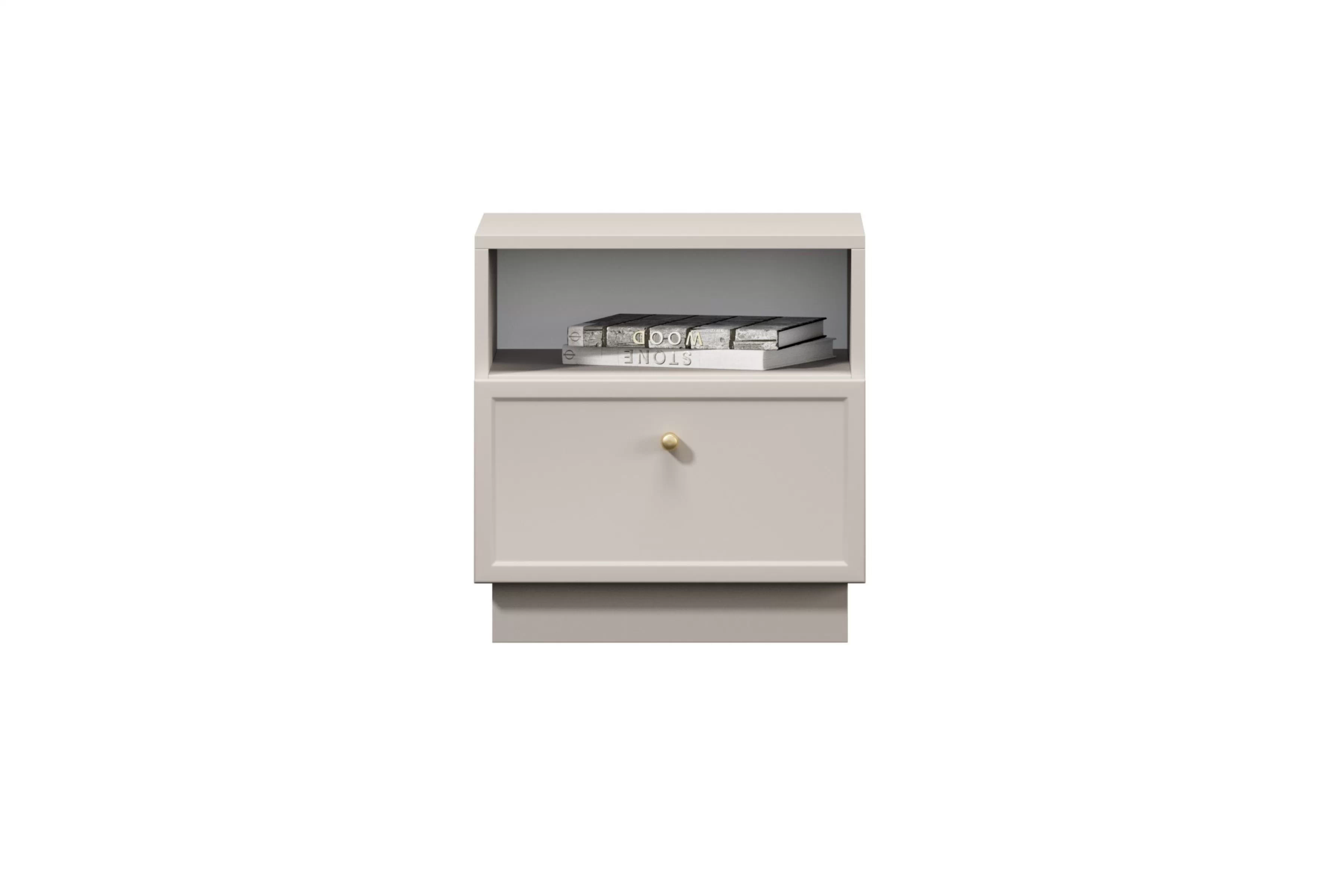 Nočný stolík Lorini 45 cm na sokli - kašmírová / zlatá úchytka G Nočný Stolík Lorini z szuflada 45 cm - kašmír / zlaté Úchytka