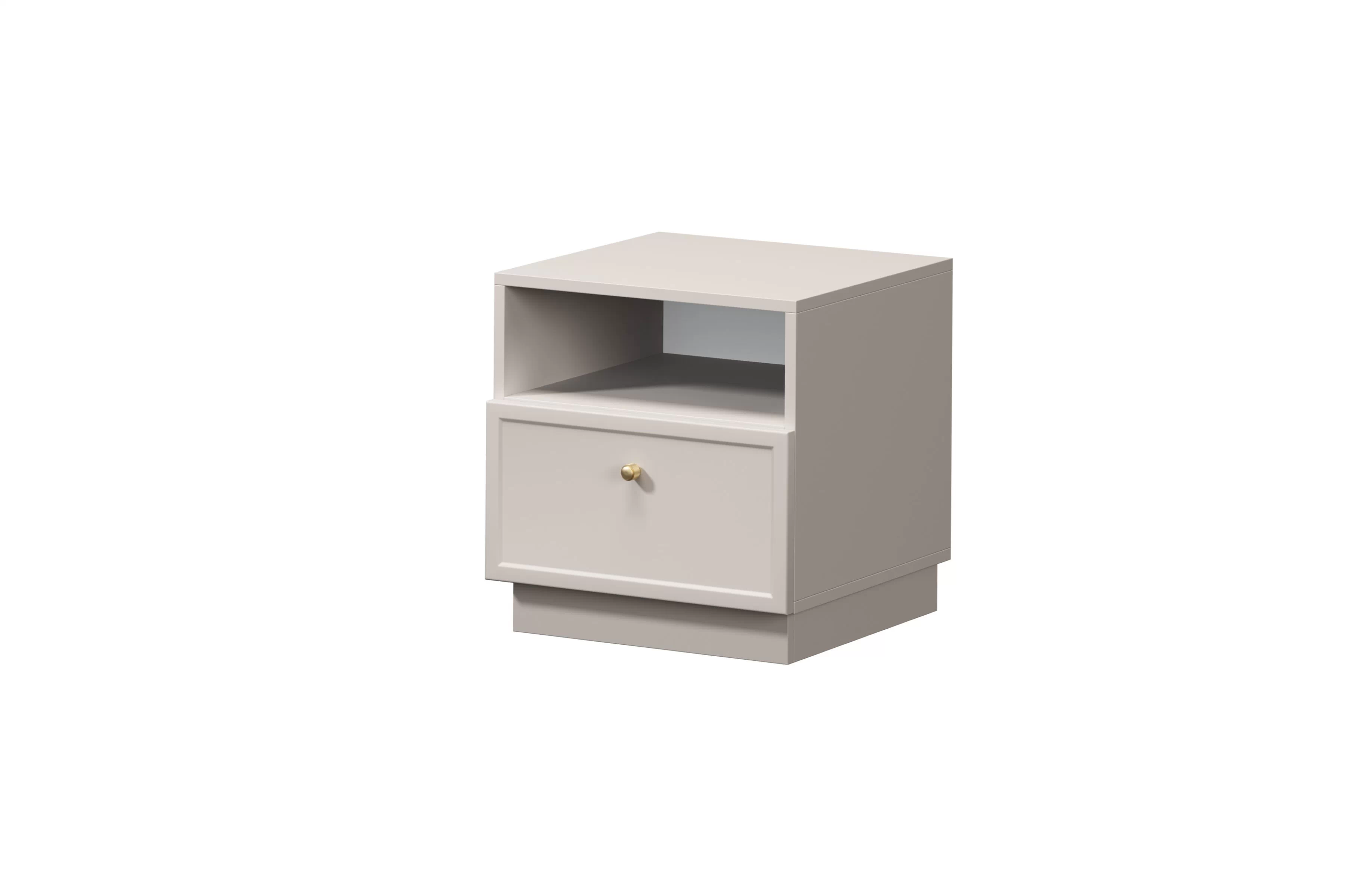 Nočný stolík Lorini 45 cm na sokli - kašmírová / zlatá úchytka G Nočný Stolík Lorini z szuflada 45 cm - kašmír / zlaté Úchytka