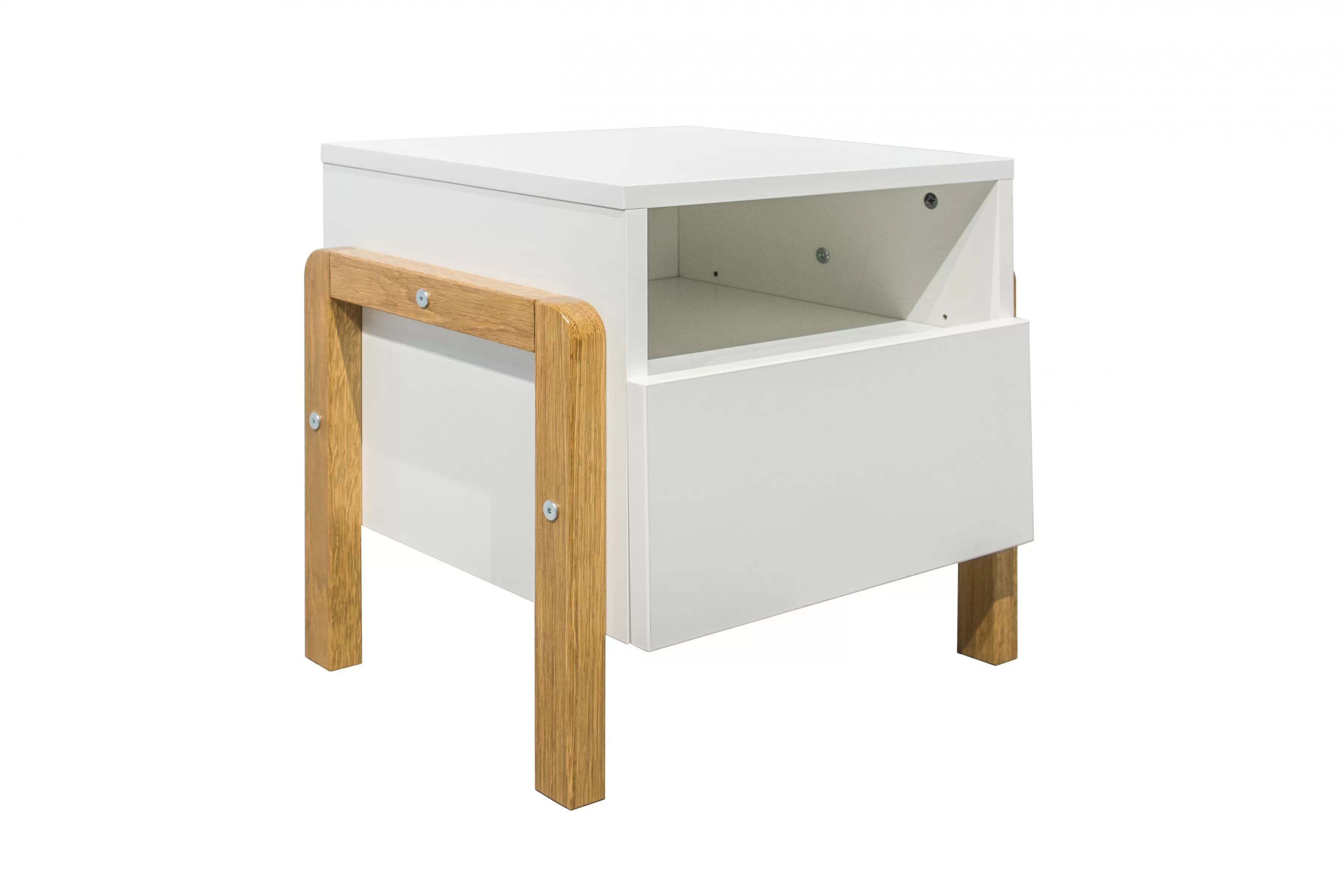 Nočný stolík Silia 46 cm - alpská biela / dub Nočný Stolík Silia 46 cm z szuflada - Biela alpejska / Dub