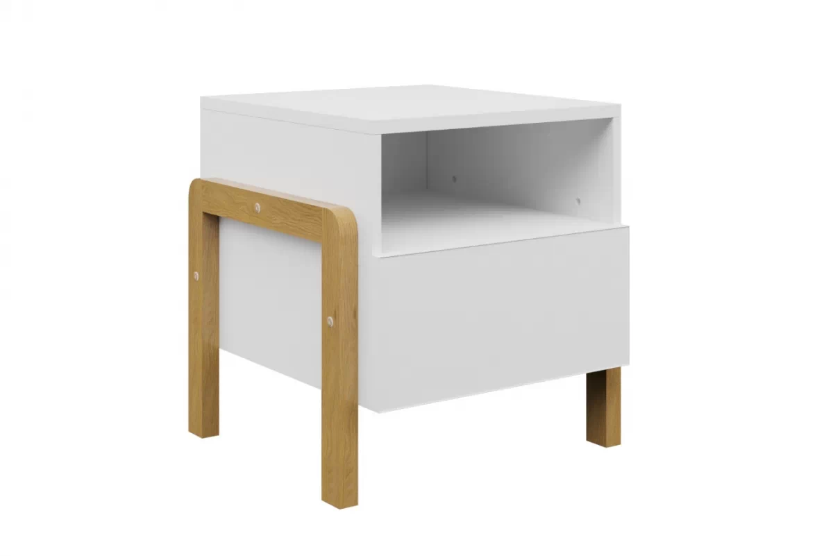 Nočný stolík Silia 46 cm - alpská biela / dub Nočný Stolík Silia 46 cm z szuflada - Biela alpejska / Dub