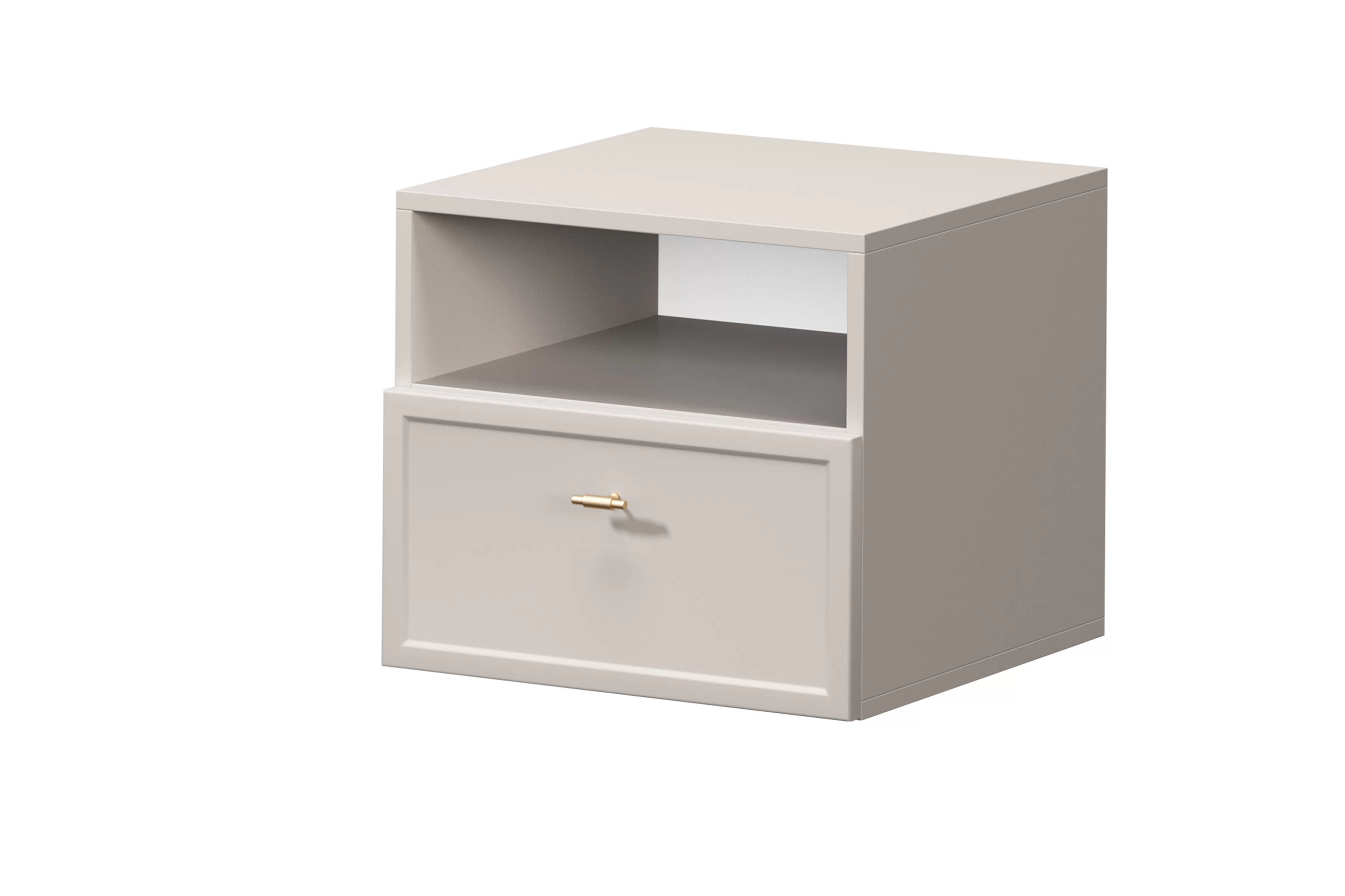 Závesný nočný stolík Lorini so zásuvkou 45 cm - kašmír / zlatá úchytka T-bar Nočný Stolík závesná Lorini z szuflada 45 cm - kašmír / zlaté Úchytka T-bar