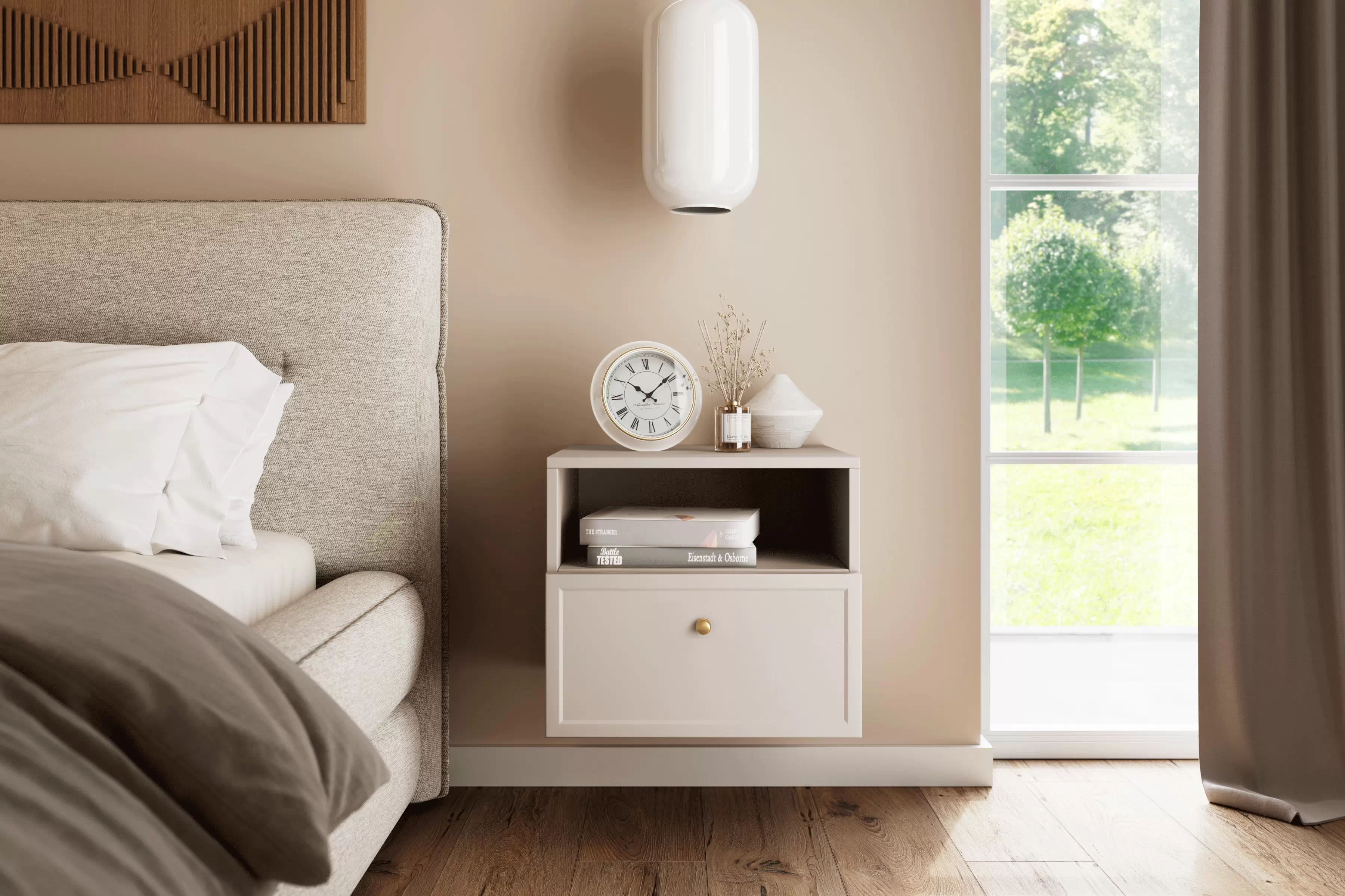 Závesný nočný stolík Lorini 45 cm - kašmírová / zlatá úchytka G Nočný Stolík závesná Lorini z szuflada 45 cm - kašmír / zlaté Úchytka