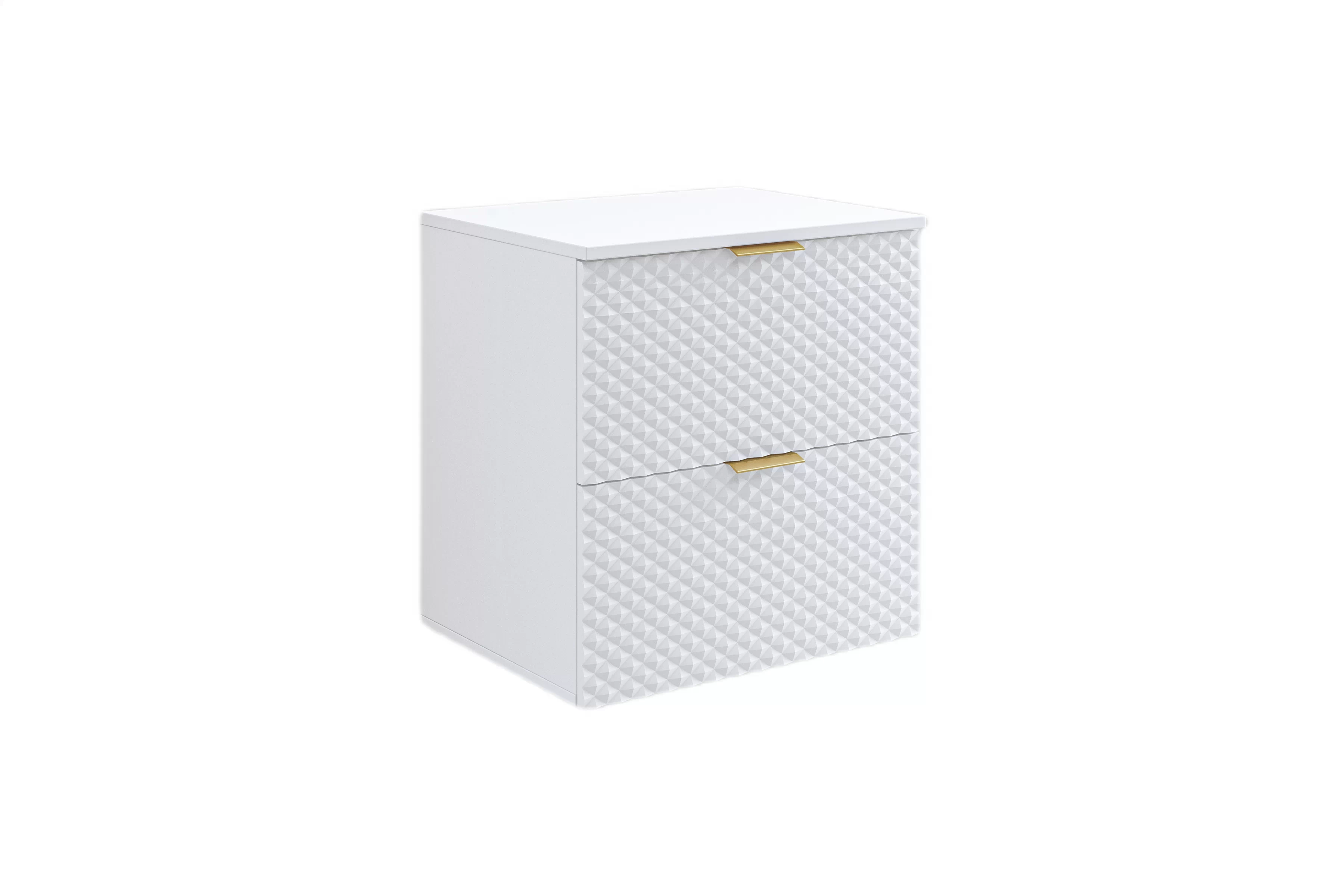 Závěsná umyvadlová skříňka Laura 60 cm se zásuvkami - bílá / bílý pyramidický mat skříňka pod umywalke Laura 60 cm závěsná se zásuvkami - bílá / bílá mat piramidki