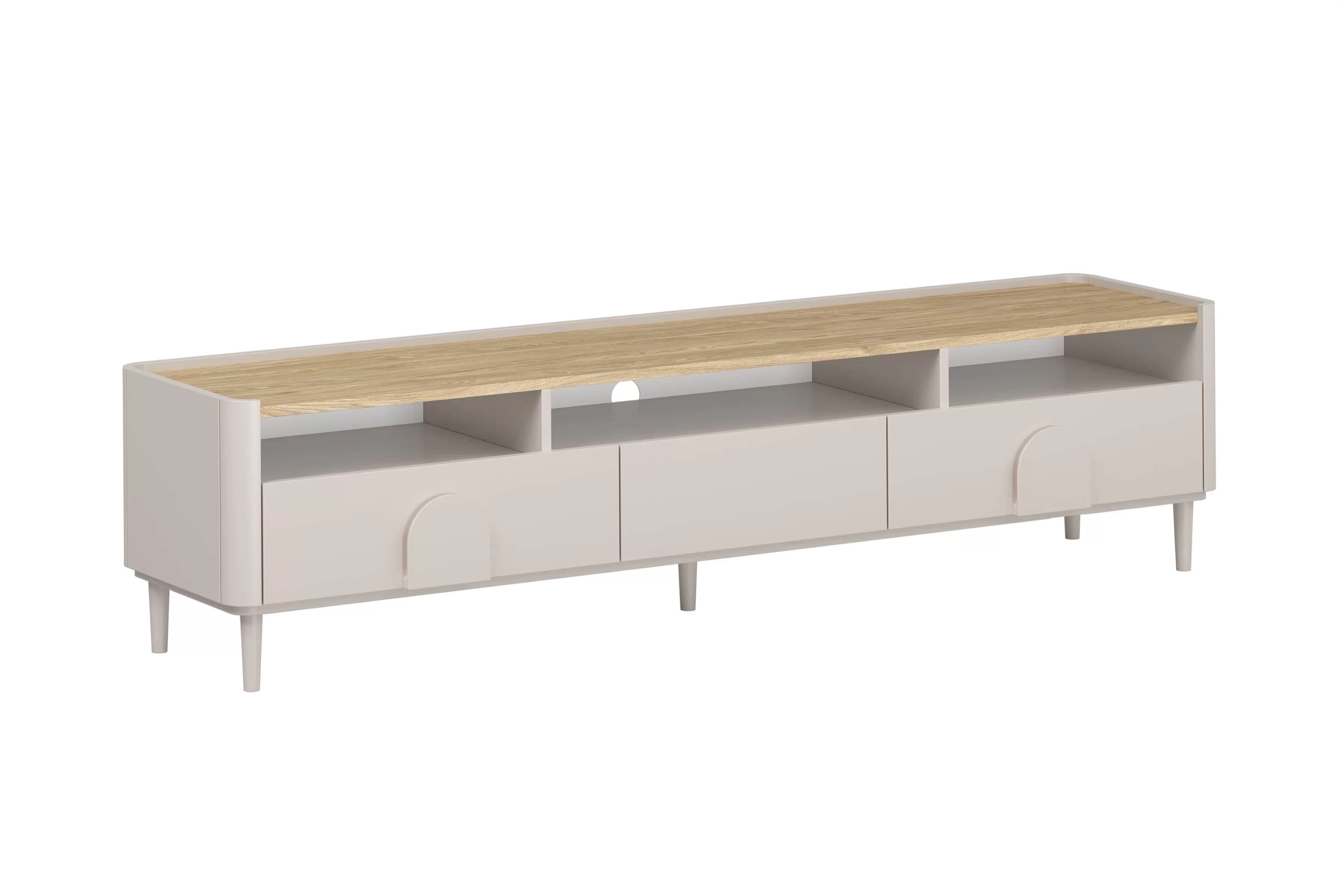 TV stolík Amilio 200 cm na nožičkách - kašmírová / dub olejovaný TV skrinka Amilio 200 cm so zásuvkami na nôžkach - kašmír / Dub olejowany / úchyty kašmír