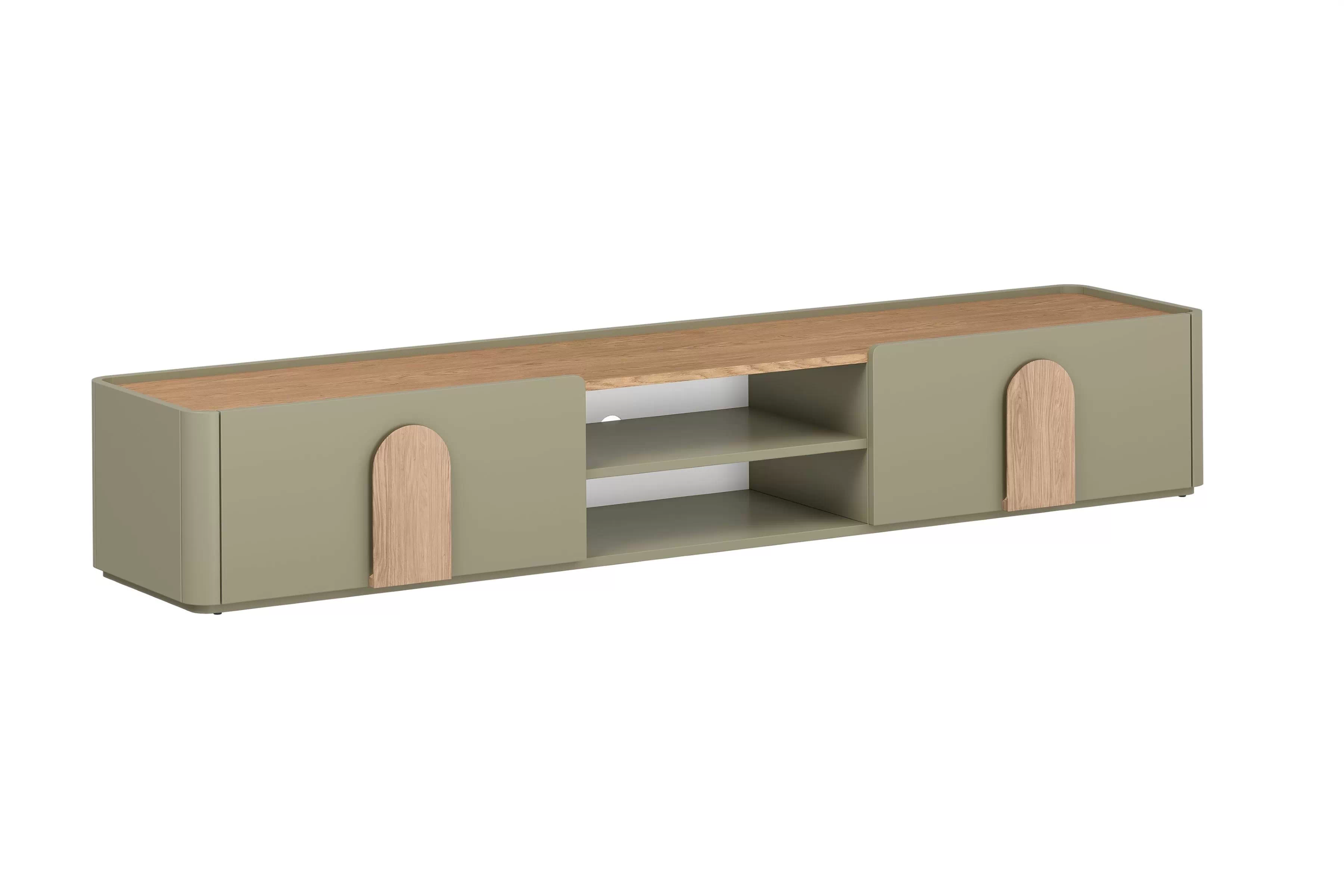 TV stolík Amilio 220 cm so zásuvkou - eukalyptus / dub baltic dune / úchytky dub prírodný TV skrinka Amilio 220 cm z szuflada - eukaliptus / Dub baltic dune / úchyty Dub prírodné