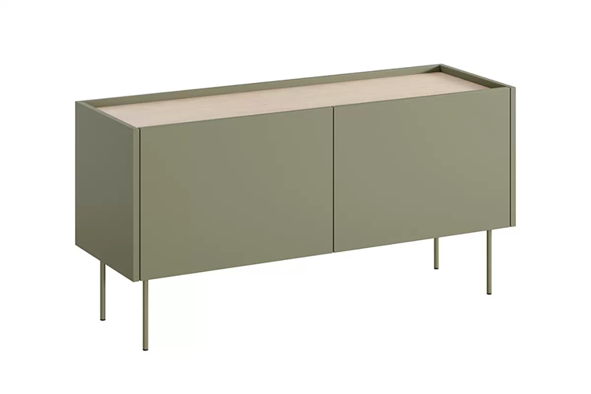 RTV skrinka Desin 120 cm s kovovými nohami - olivový / dub nagano TV skrinka Desin 120 cm z metalowymi nogami - Oliva / Dub nagano