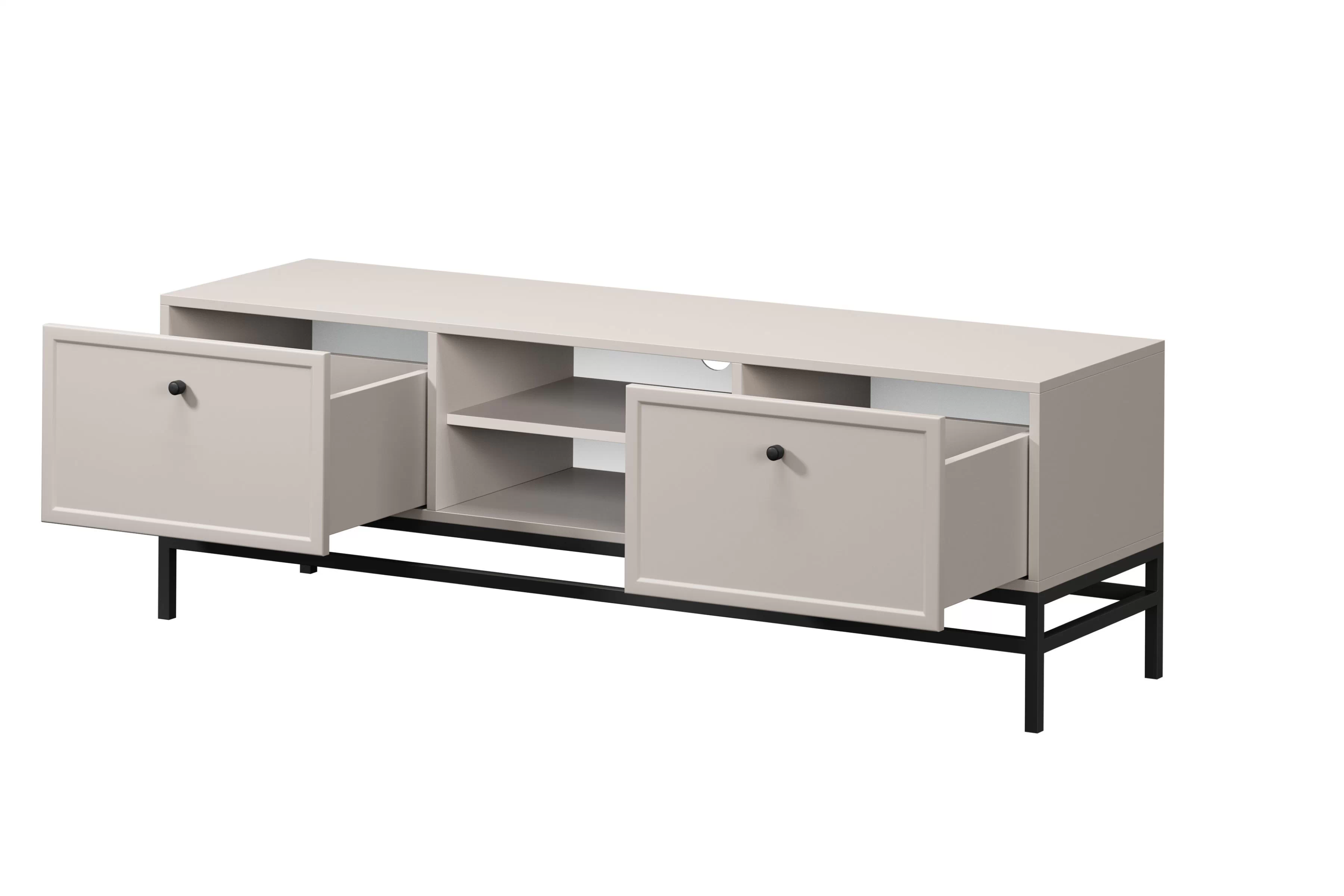 TV stolík Lorini 150 cm na stojane – kašmírová / čierne úchytky TV skrinka Lorini 150 cm so zásuvkami - kašmír / čierny úchyty / Rošt