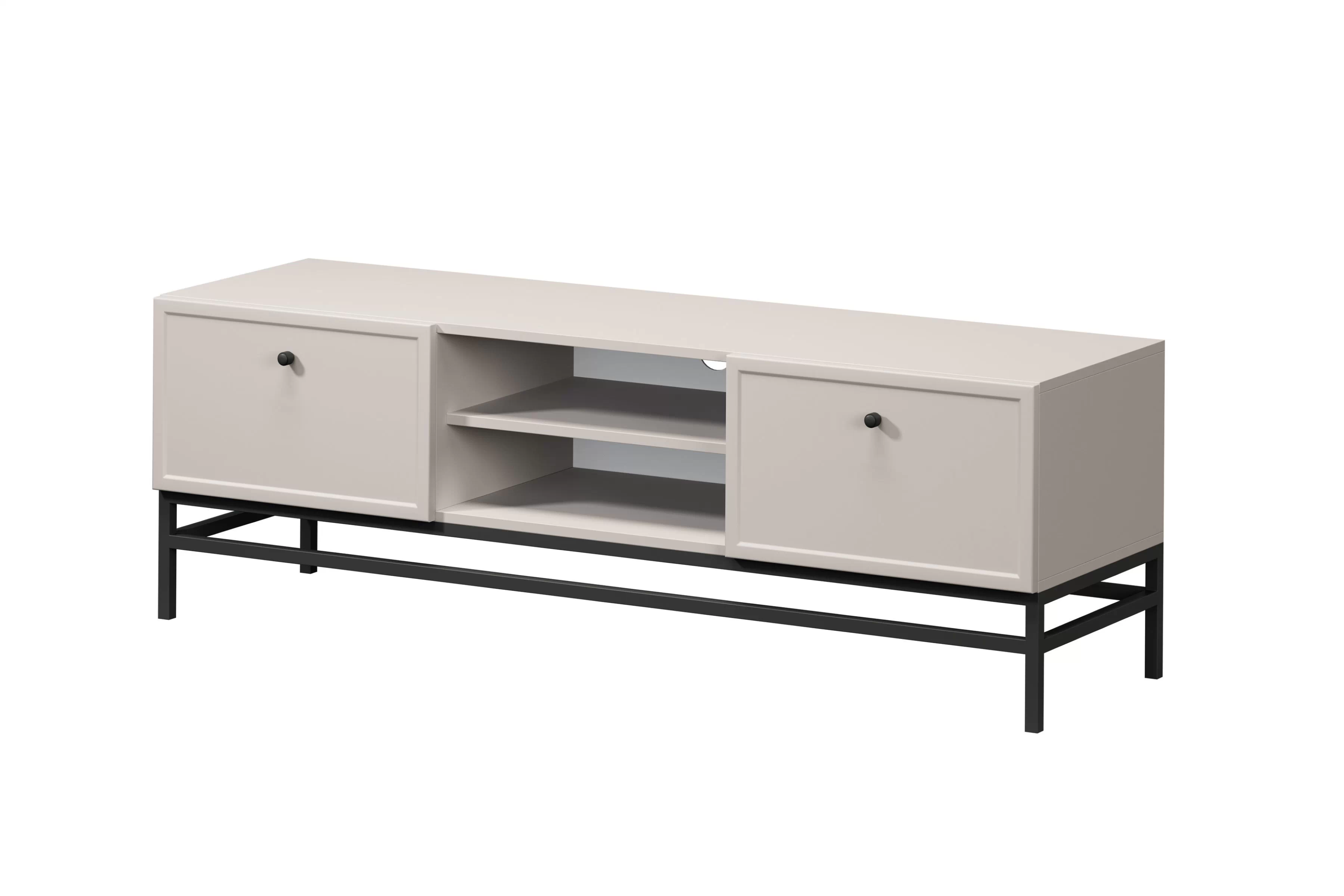 TV stolík Lorini 150 cm na stojane – kašmírová / čierne úchytky TV skrinka Lorini 150 cm so zásuvkami - kašmír / čierny úchyty / Rošt