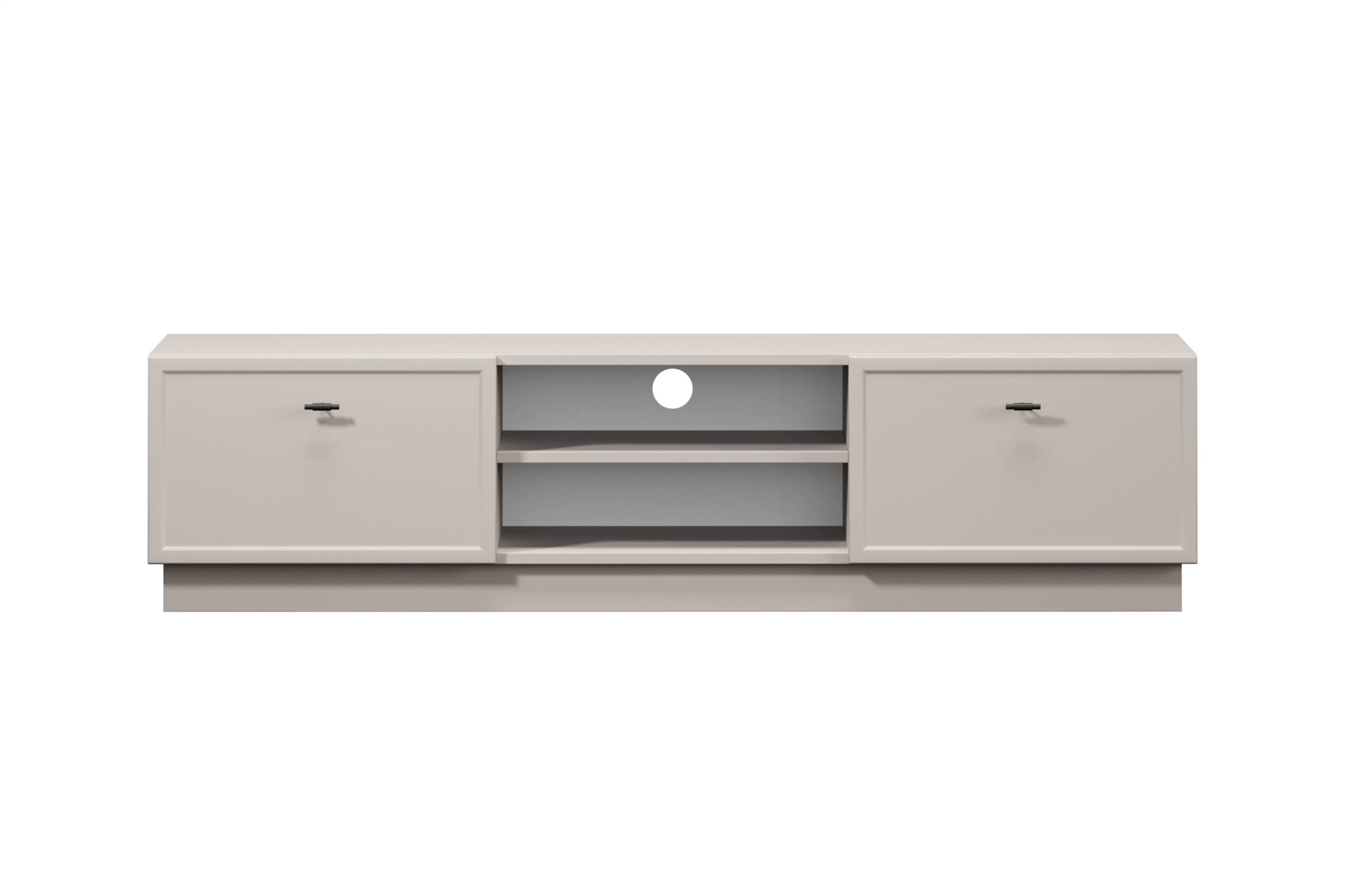 TV stolík Lorini 150 cm na sokli – kašmírová / čierne úchytky T TV skrinka Lorini 150 cm so zásuvkami - kašmír / čierny úchyty T-bar