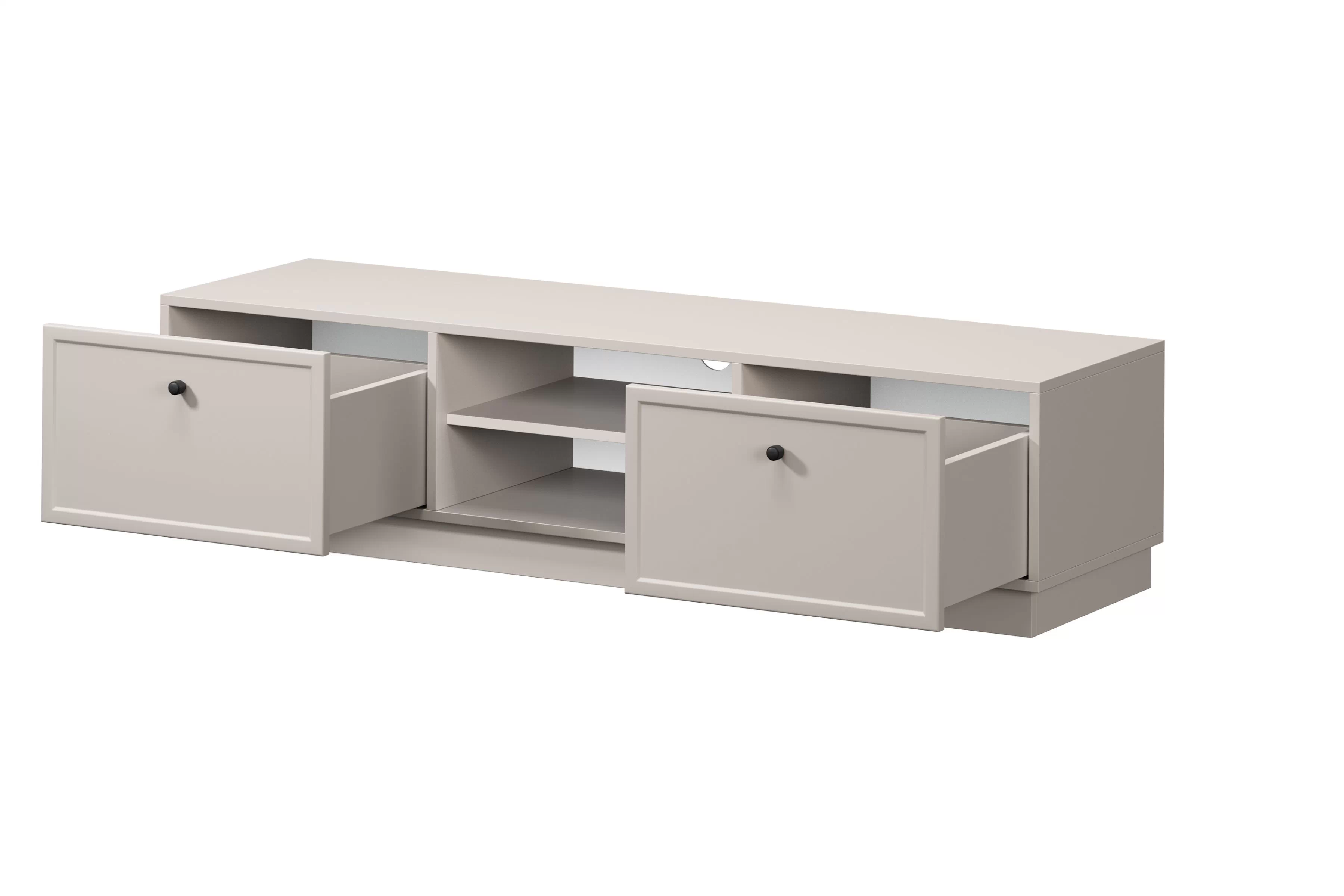 TV stolík Lorini 150 cm na sokli – kašmírová / čierne úchytky G TV skrinka Lorini 150 cm so zásuvkami - kašmír / čierny úchyty