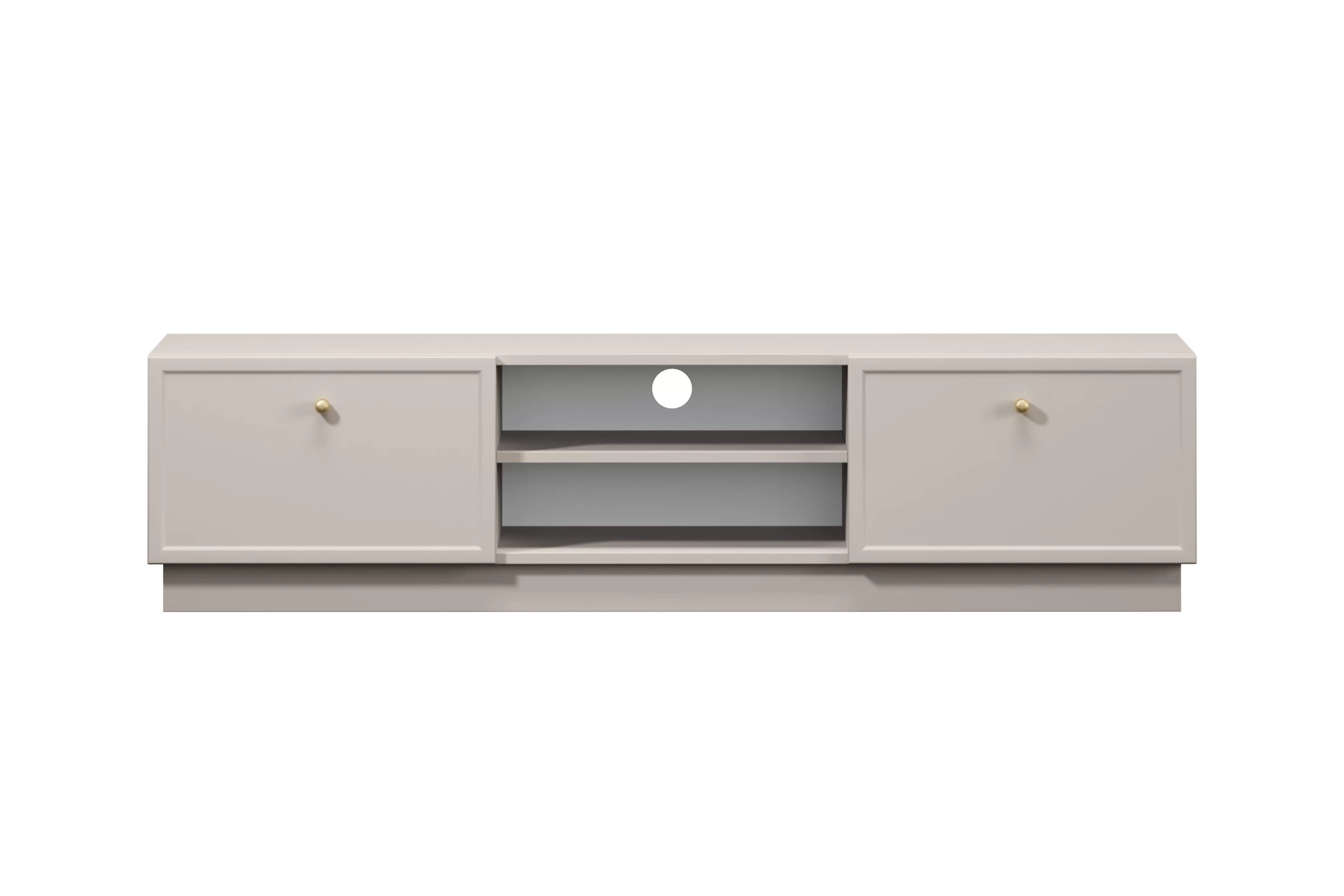 TV stolík Lorini 150 cm na sokli – kašmírová / zlaté úchytky G TV skrinka Lorini 150 cm so zásuvkami - kašmír / zlote úchyty