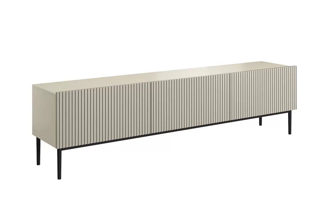 TV stolík Nicole 200 cm na kovových nohách so zásuvkou - kašmír / čierne nožičky TV skrinka Nicole 200 cm na kovových nohách z szuflada - kašmír / čierny nozki